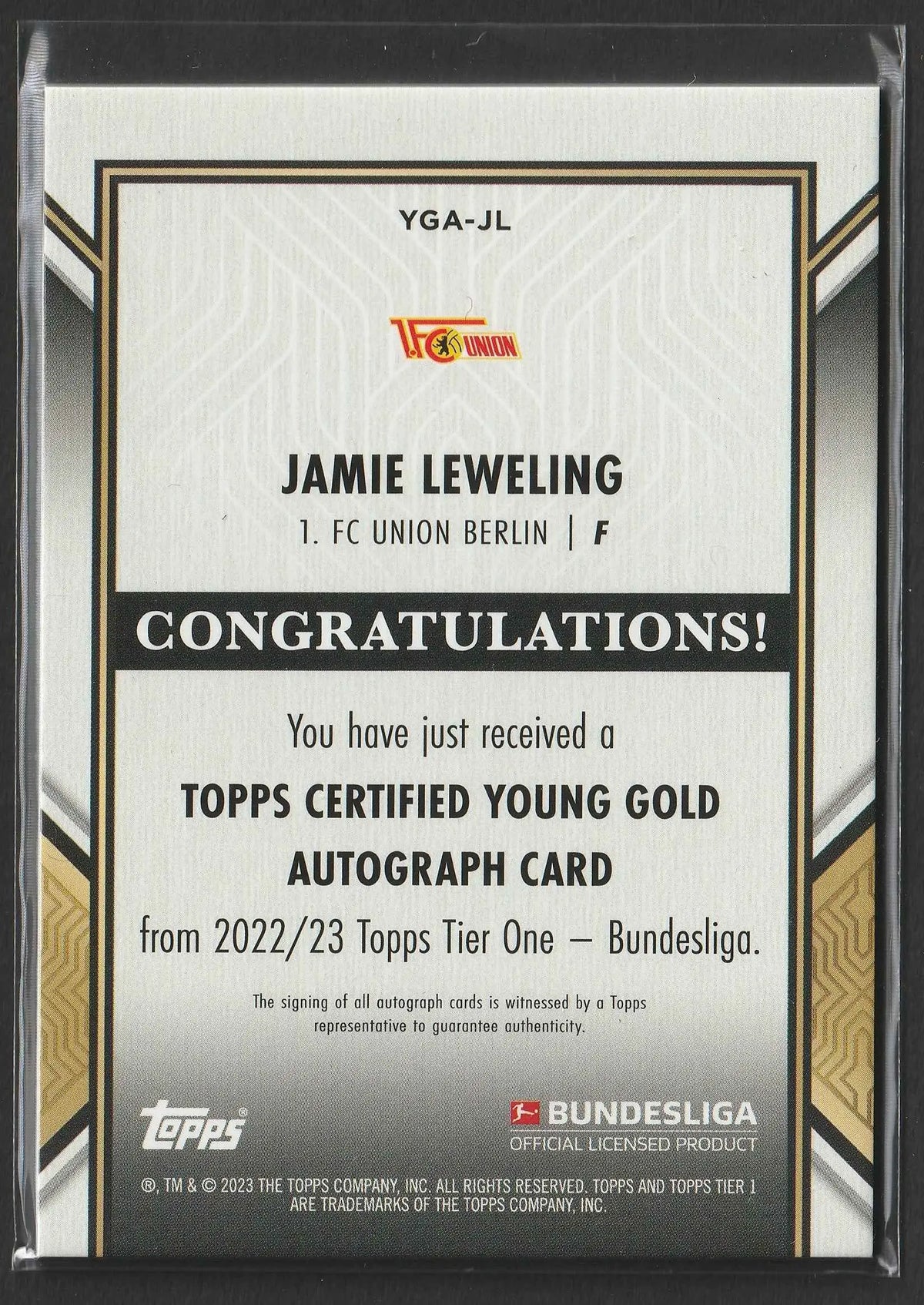 Silberner und schwarzer rahmen topps certified young gold autograph karte für jamie leweling nummer 31 von 120