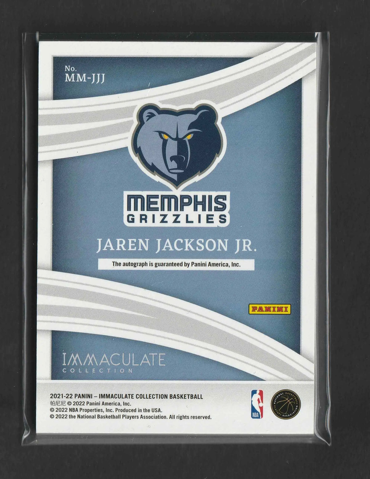 Blau-weißes autogramm basketballkarte memphis grizzlies mit stilisiertem bärlogo und klarer plastikverpackung