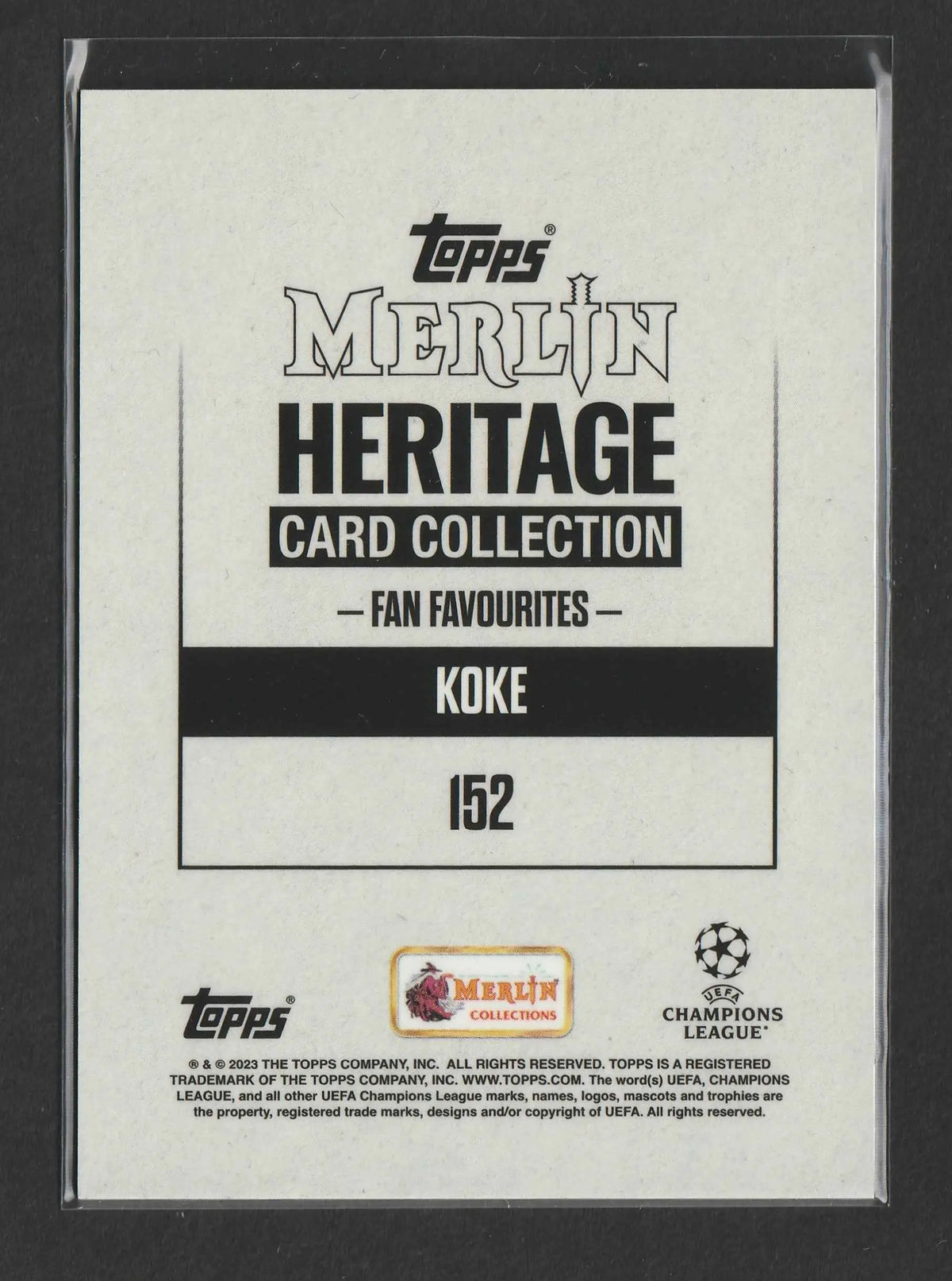 Weiß schwarzer topps merlin heritage card mit koke aus der fan favourites serie nummer 152, purple auto 14 von 99