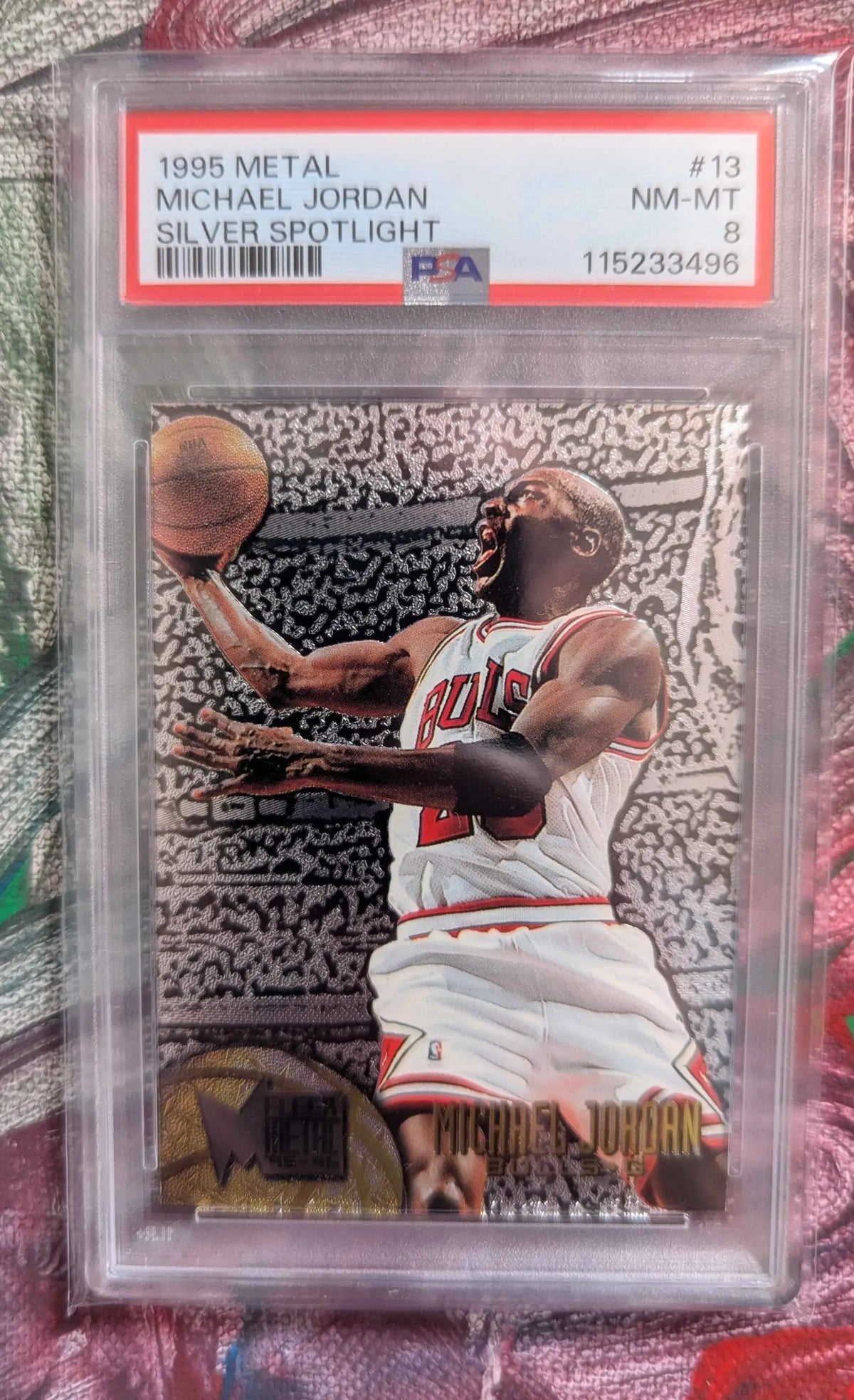 Michael jordan 1995/96 fleer metal silver spotlight trading card in psa 8 schutzkapsel