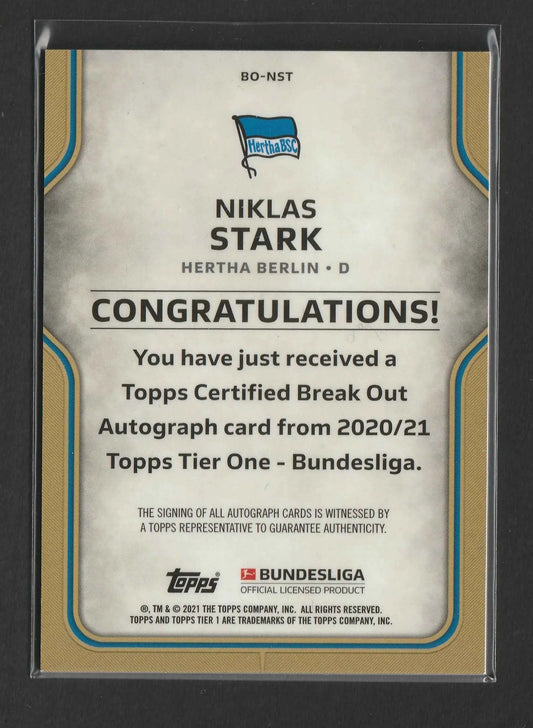 Silberne und goldgeränderte topps zertifizierte autograph karte von niklas stark für die bundesliga saison 2020 21