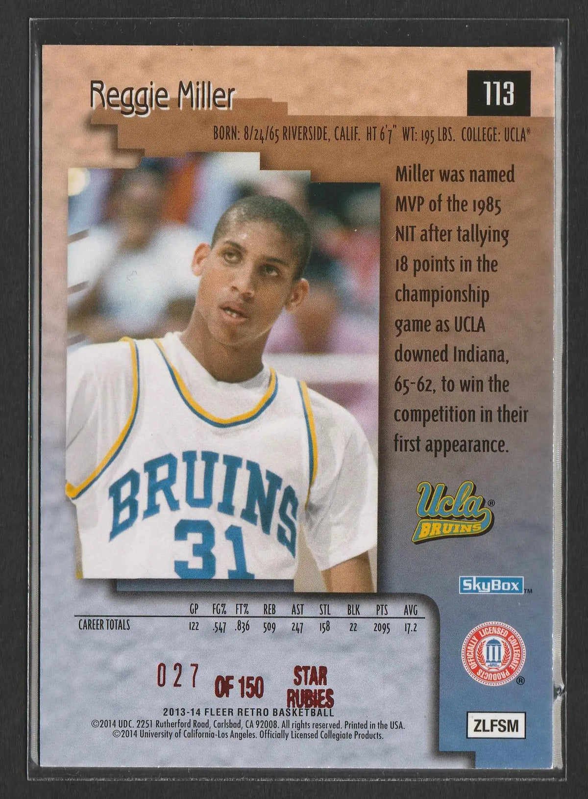 2013 14 fleer retro basketball trading card von reggie miller in ucla bruins trikot nummer 31 limited edition