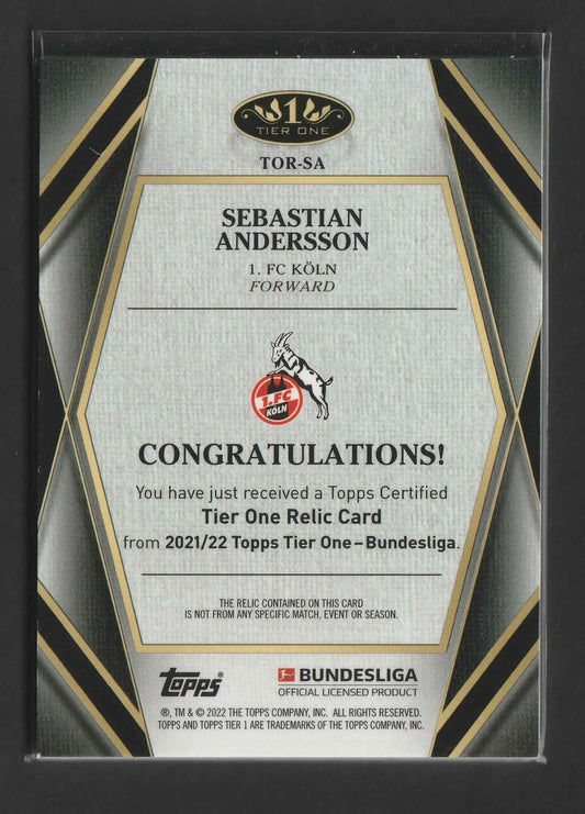 Sebastian andersson 2021 22 topps tier one bundesliga metallkarte mit silber schwarzem geometrischem muster nummer 001 127