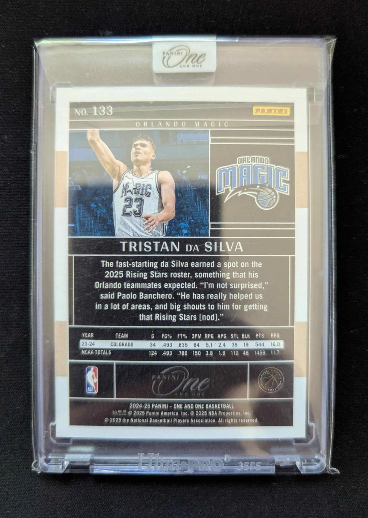 Tristan da silva 2024-25 panini one and one purple basketball trading card in orlando magic jersey in protective case