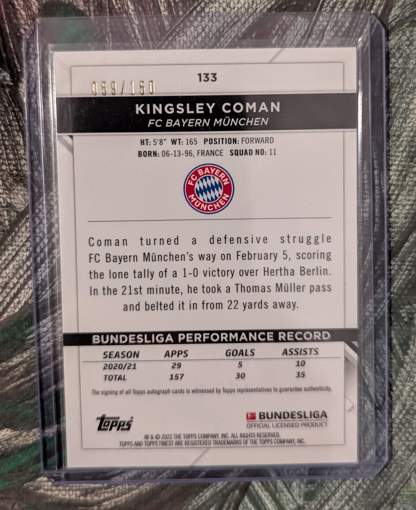 Topps Finest Bundesliga 21/22 - Black Wave - Auto - Kingsley Coman 059/150, #133