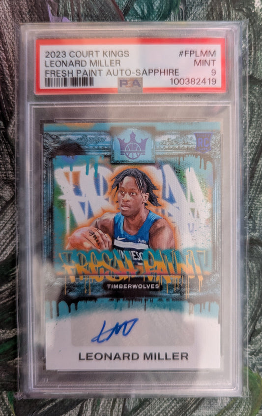 2023-24 Panini Court Kings - Fresh Paint, Sapphire - Leonard Miller 22/25, PSA 9 - Low Pop !