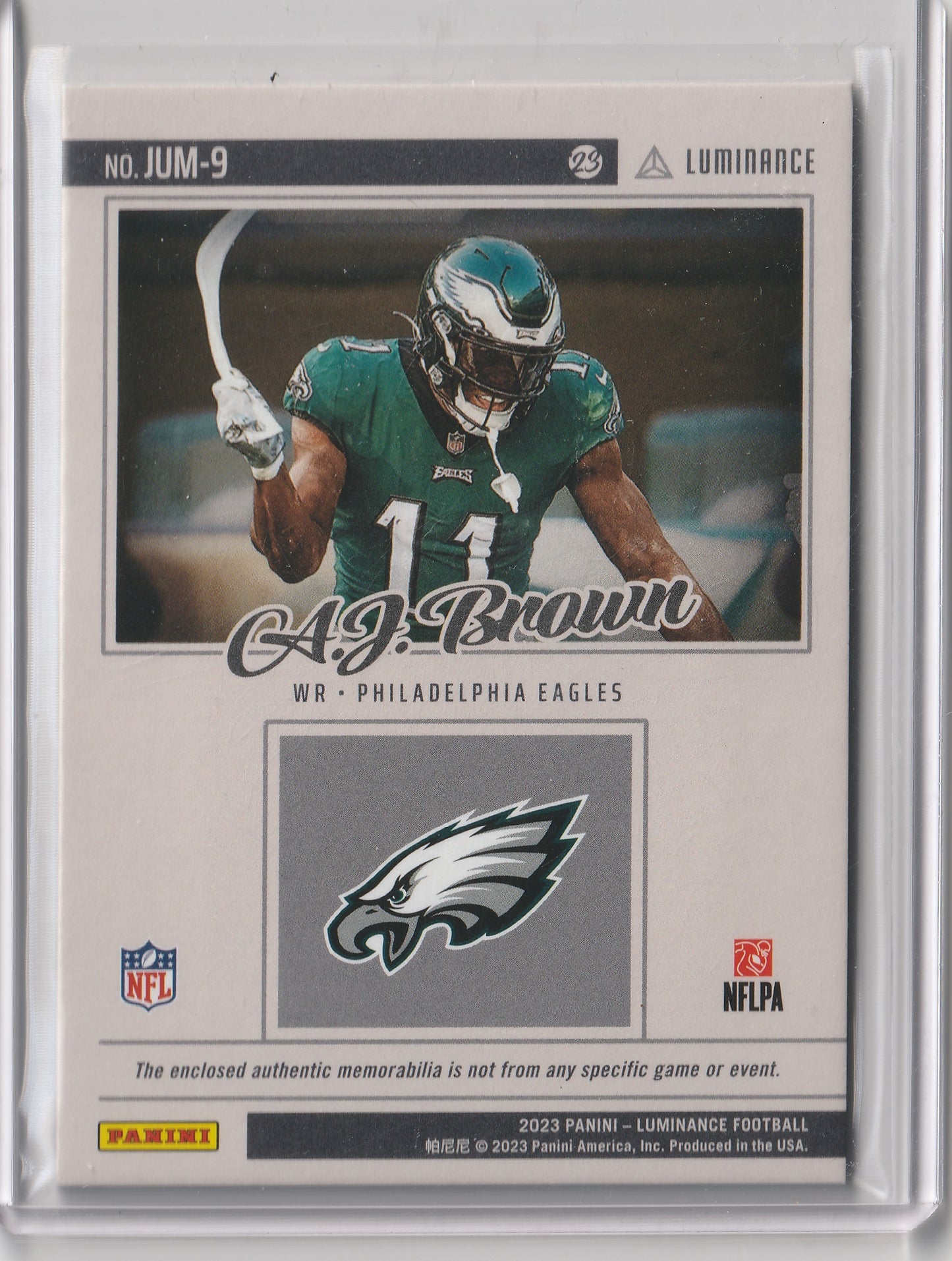 2023 Panini Luminance - Jumbo Relics - Gold - A.J. Brown 01/50, #JUM-9