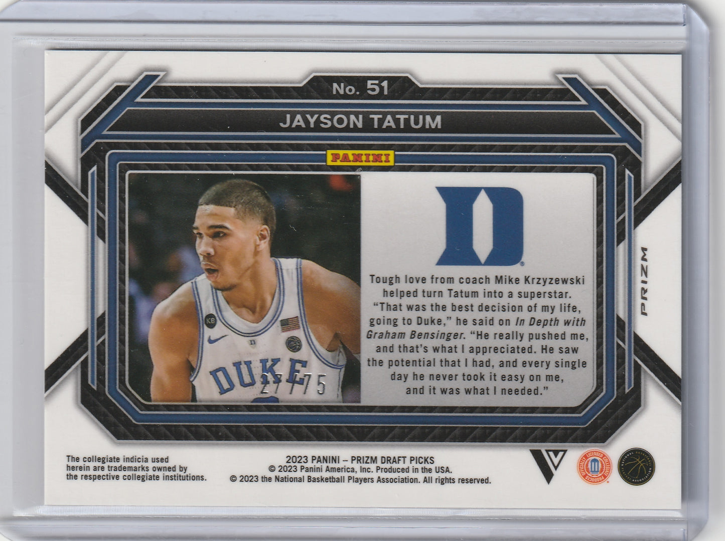 2023 Panini Prizm Draft Picks - Purple Prizm Variations - Jayson Tatum 27/75, #51
