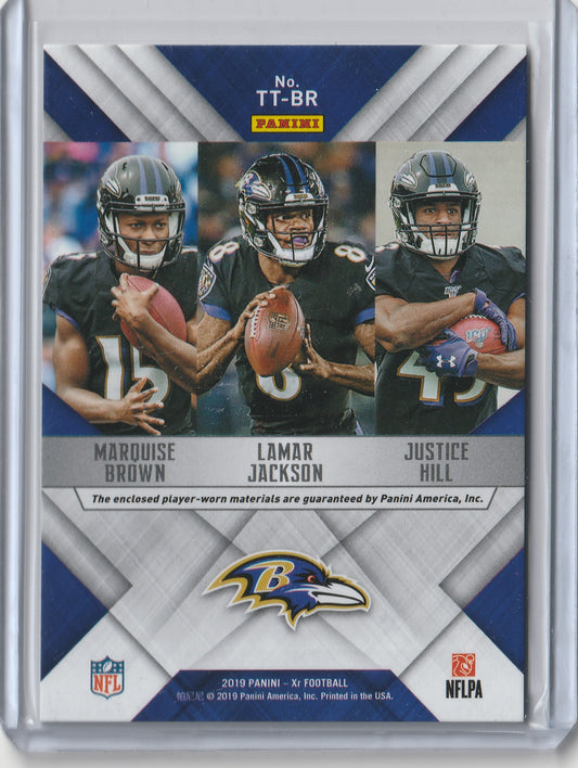 2019 Panini XR - Team Trios Materials - Blue - u.a. Lamar Jackson 37/49, #TT-BR - Player-Worn