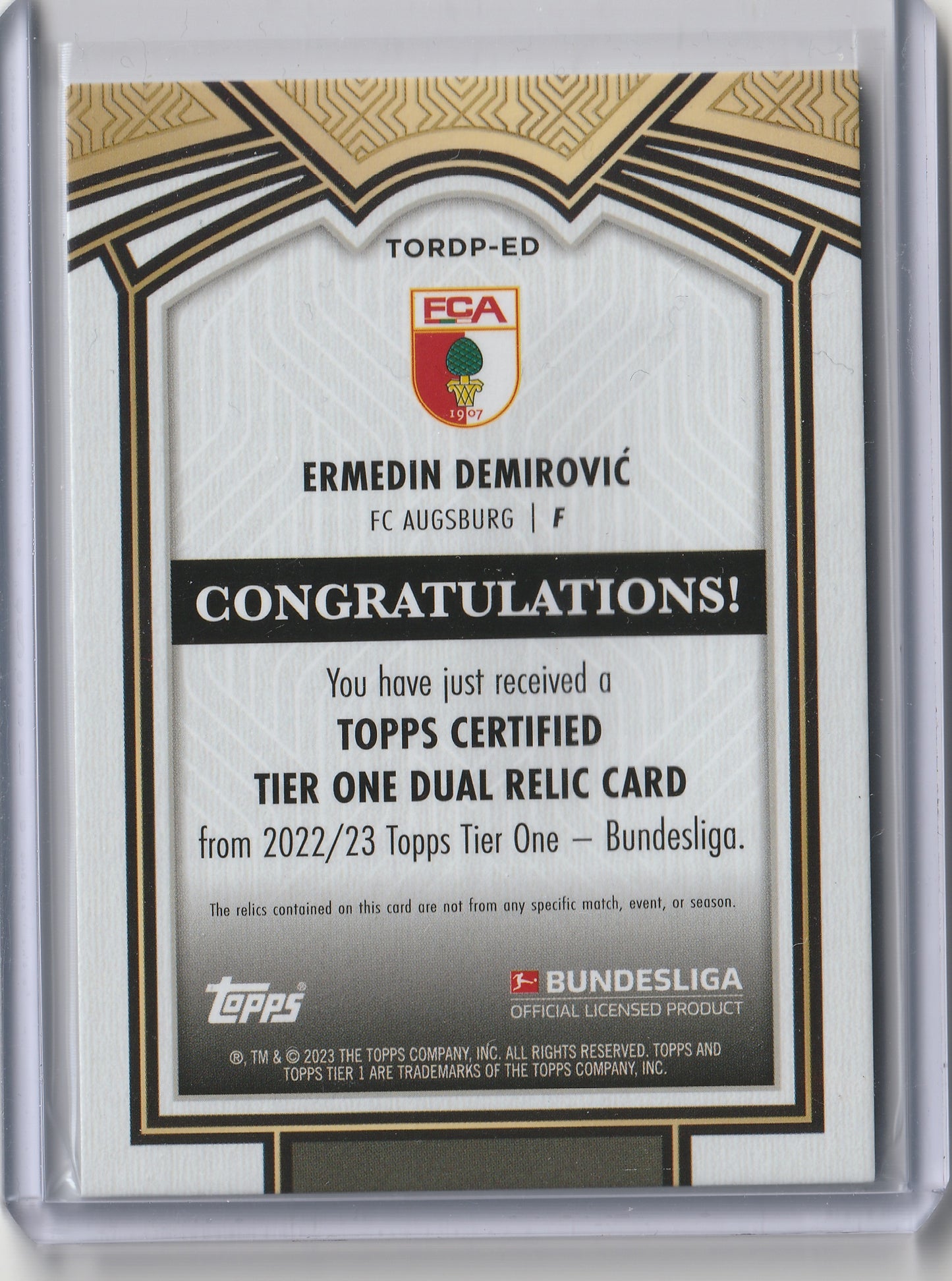 2022-23 Topps Tier One Bundesliga - Dual Relic - Ermedin Demirovic 15/25, #TORDP-ED