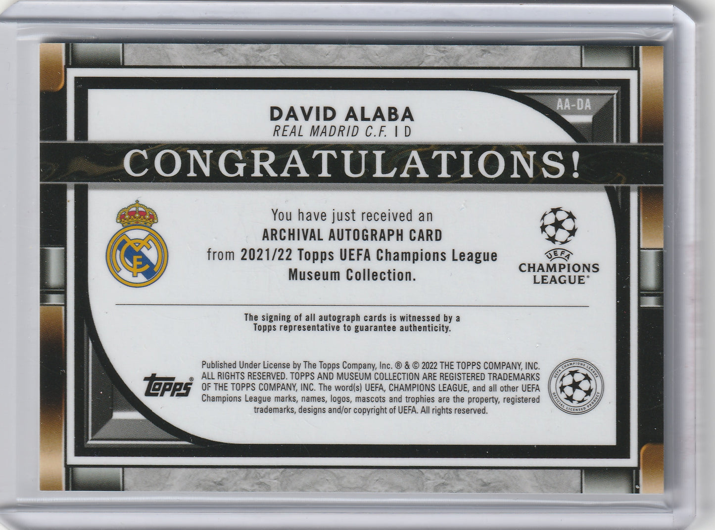 2021-22 Topps Museum Collection UCL - Autograph - David Alaba 130/299, #AA-DA