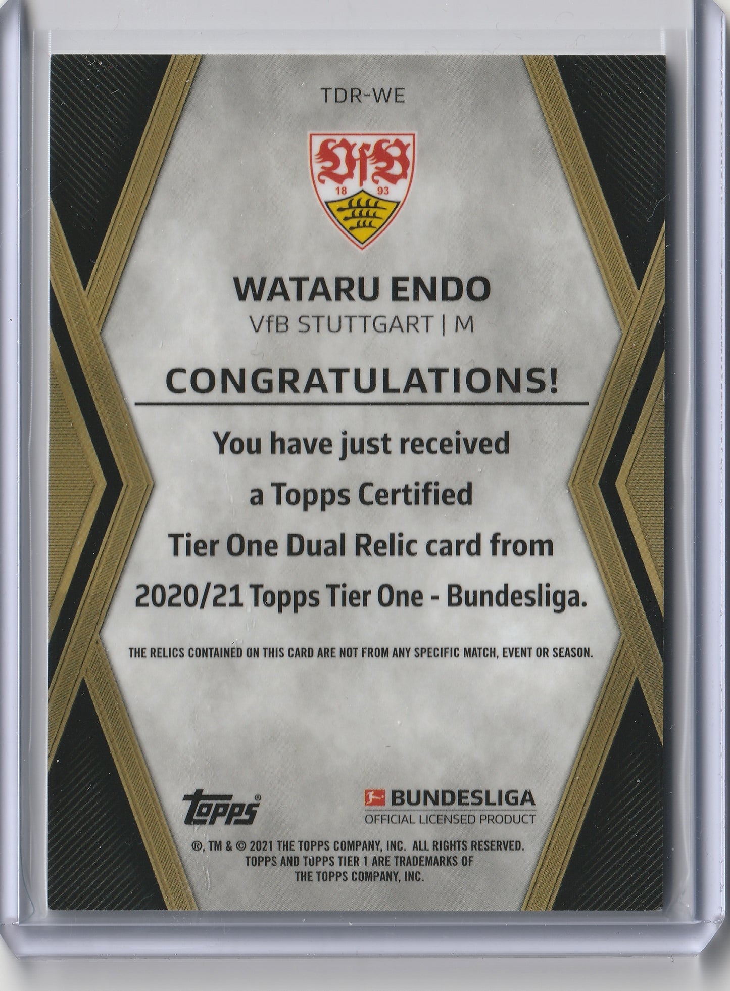 2020-21 Topps Tier One Bundesliga - Dual Relic - Wataru Endo 10/25 - #TDR-WE