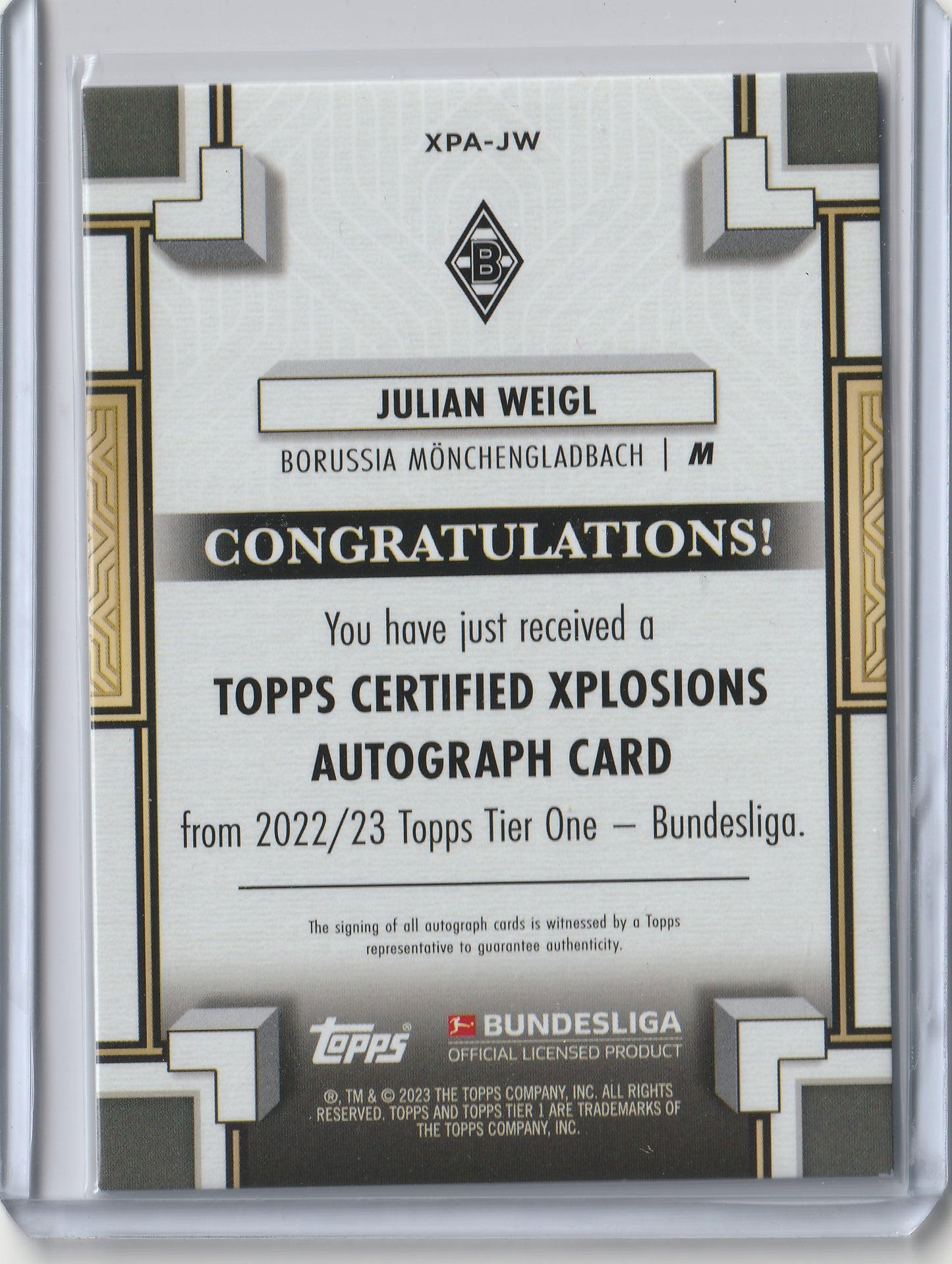 2022/23 Topps Tier One - Xplosions Auto - Julian Weigl 049/118, #XPA-JW
