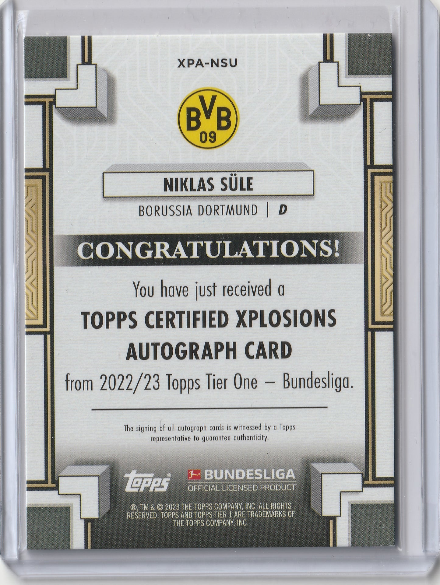 2022/23 Topps Tier One Bundesliga - Xplosions Auto - Niklas Süle 023/120, #XPA-NSU