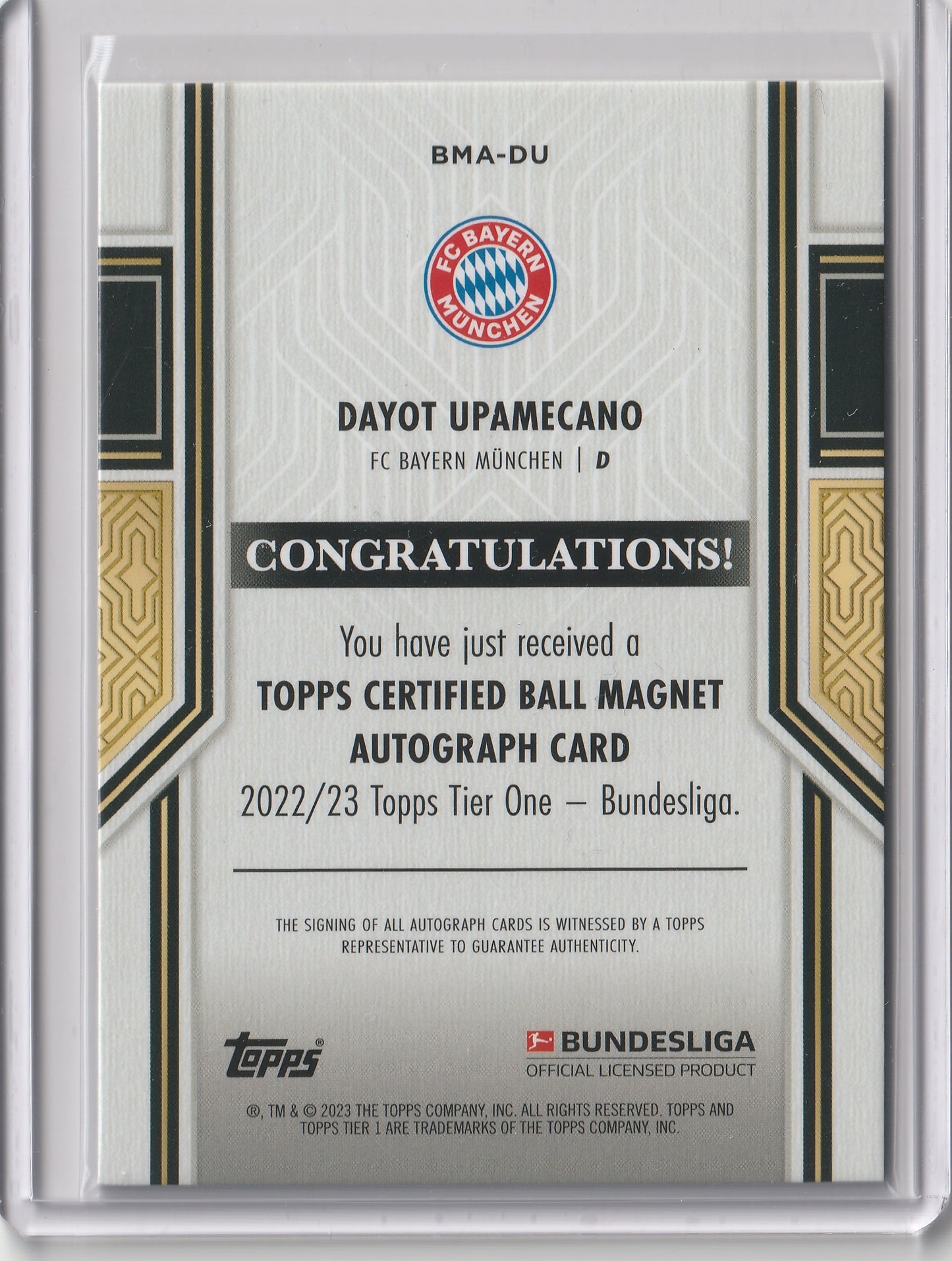 2022/23 Topps Tier One Bundesliga - Auto, Purple - Dayot Upamecano 05/50, #BMA-DU