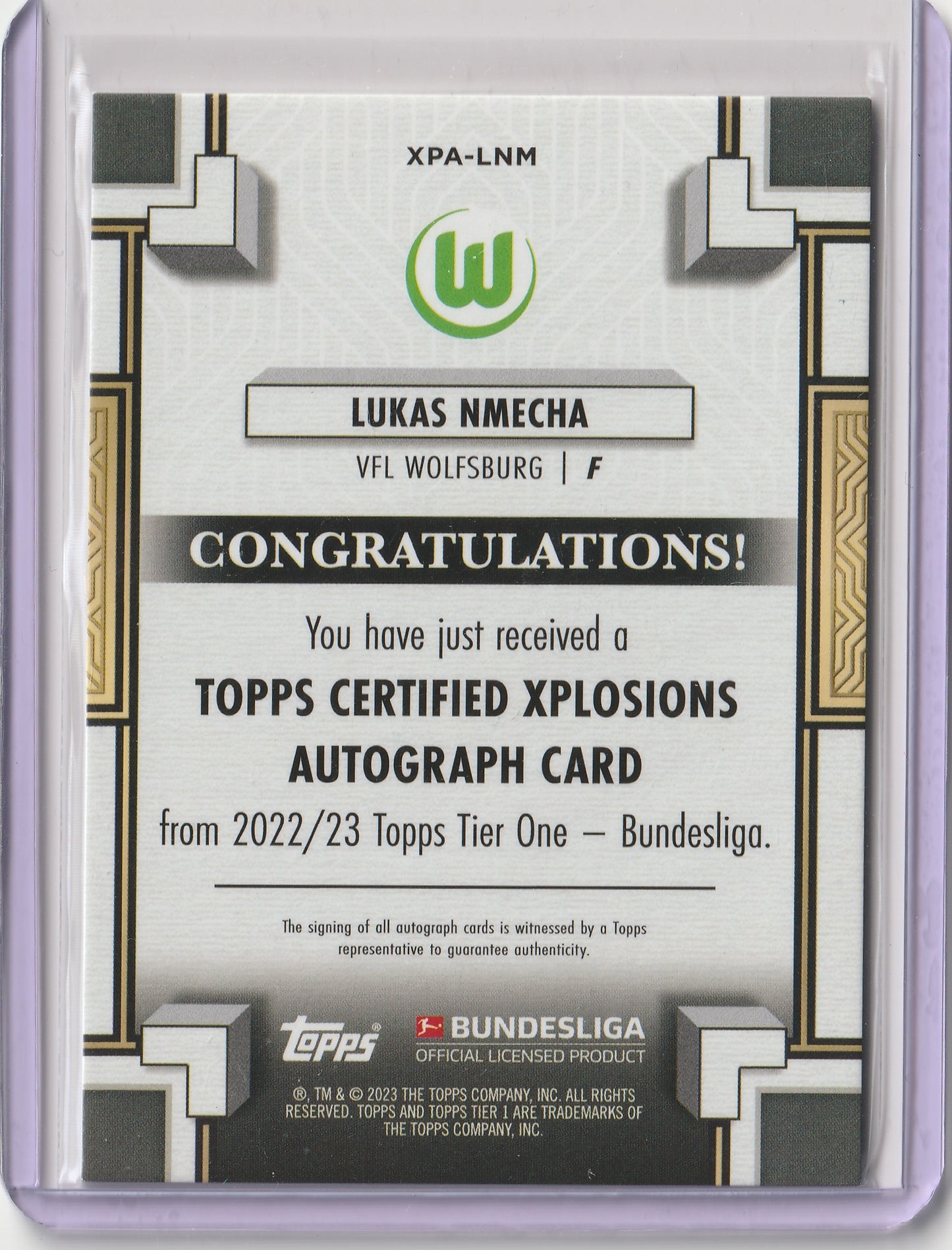 2022/23 Topps Tier One Bundesliga - Auto, Purple - Lucas Nmecha 03/50, #XPA-LNM