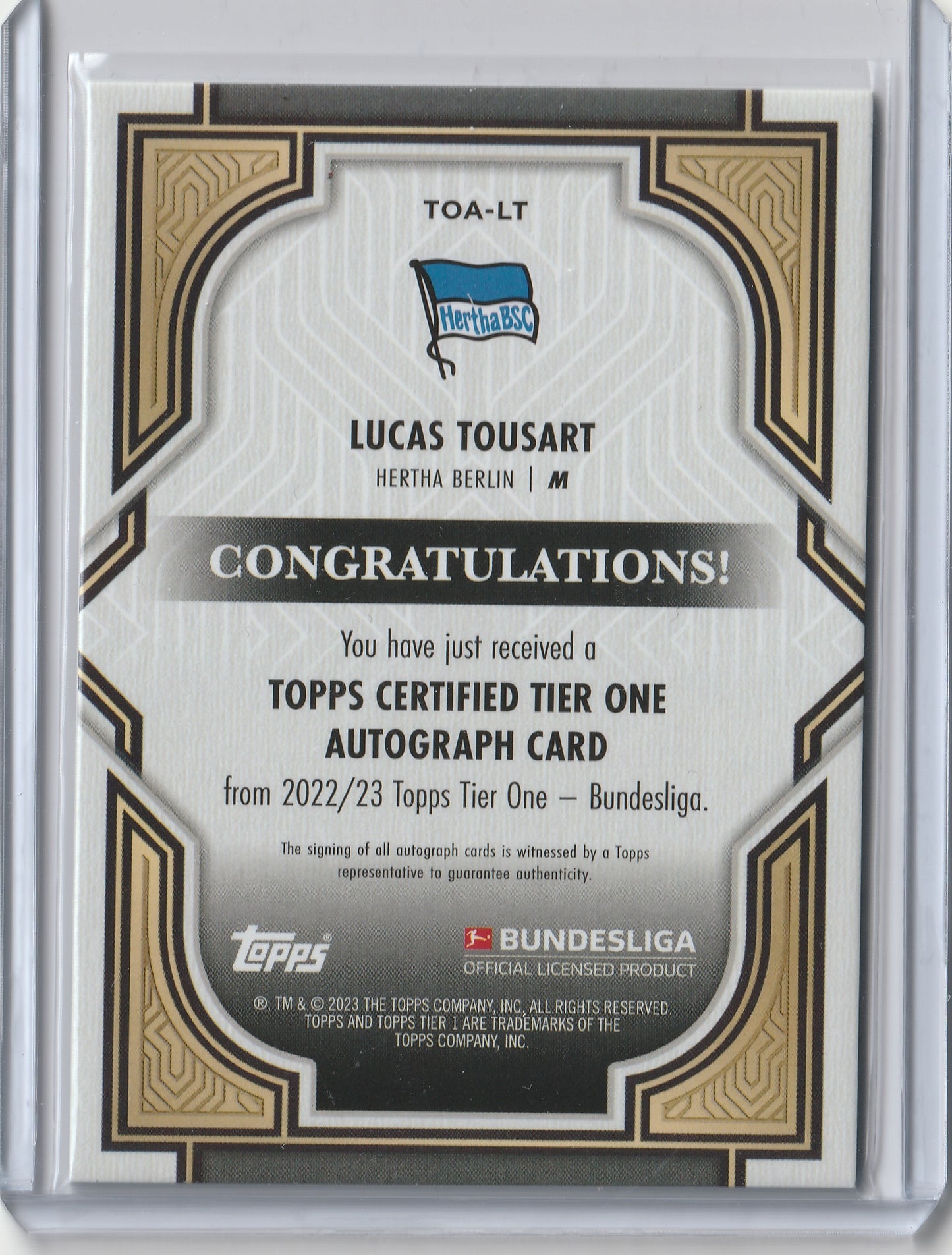 2022/23 Topps Tier One Bundesliga - Auto - Lucas Tousart 033/100, #TOA-LT