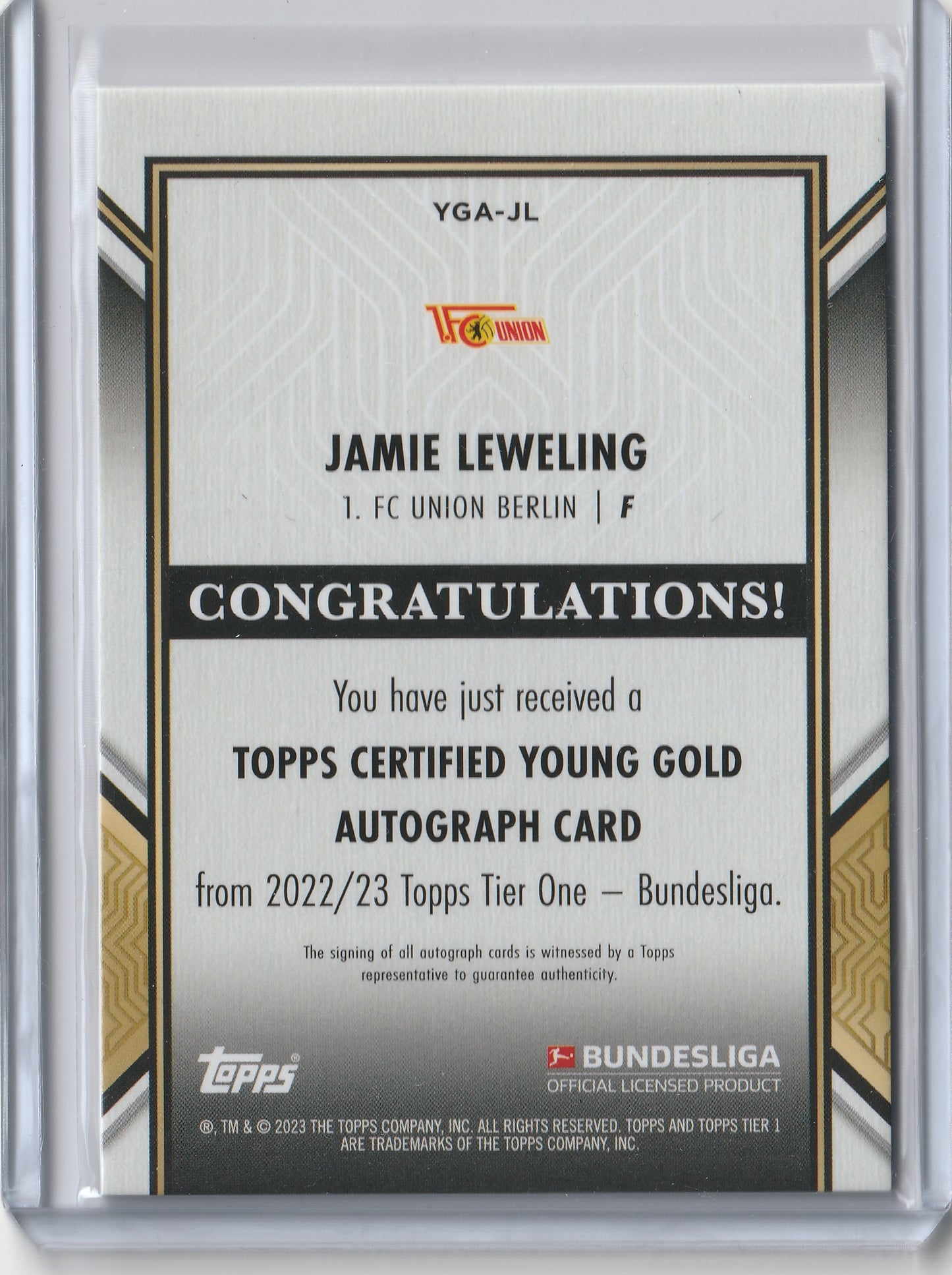 2022/23 Topps Tier One Bundesliga - Auto - Jamie Leweling 031/120, #YGA-JL