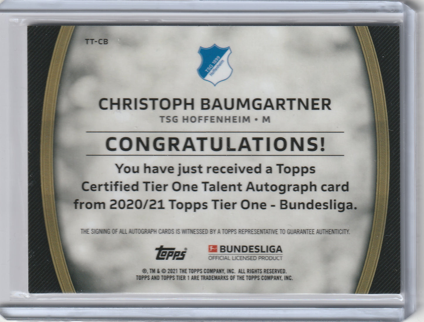 2020/21 Topps Tier One - Bundesliga - Auto - Christoph Baumgartner 097/100, #TT-CB
