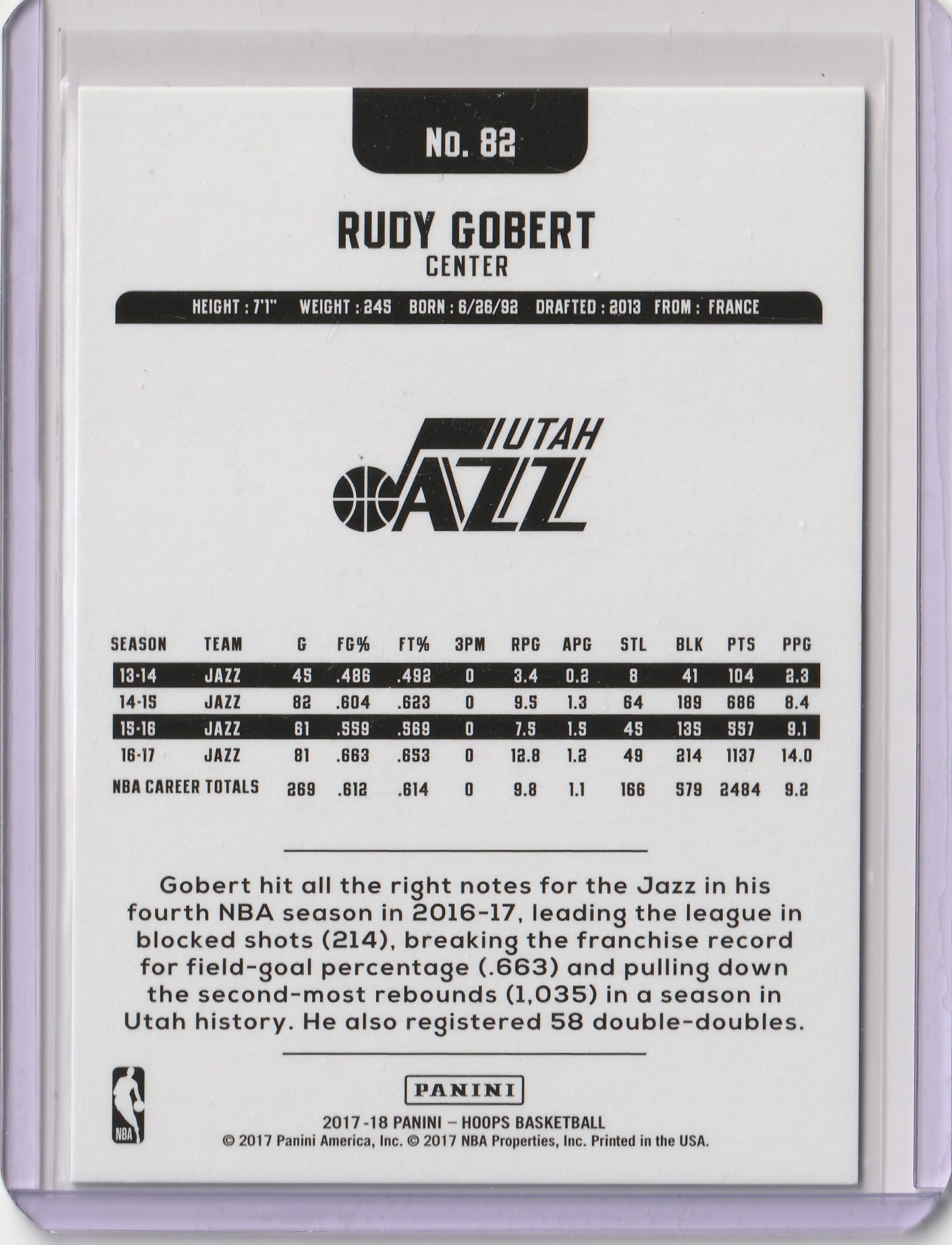 2017-18 Panini NBA Hoops - Silver #82 - Rudy Gobert 194/199, #82