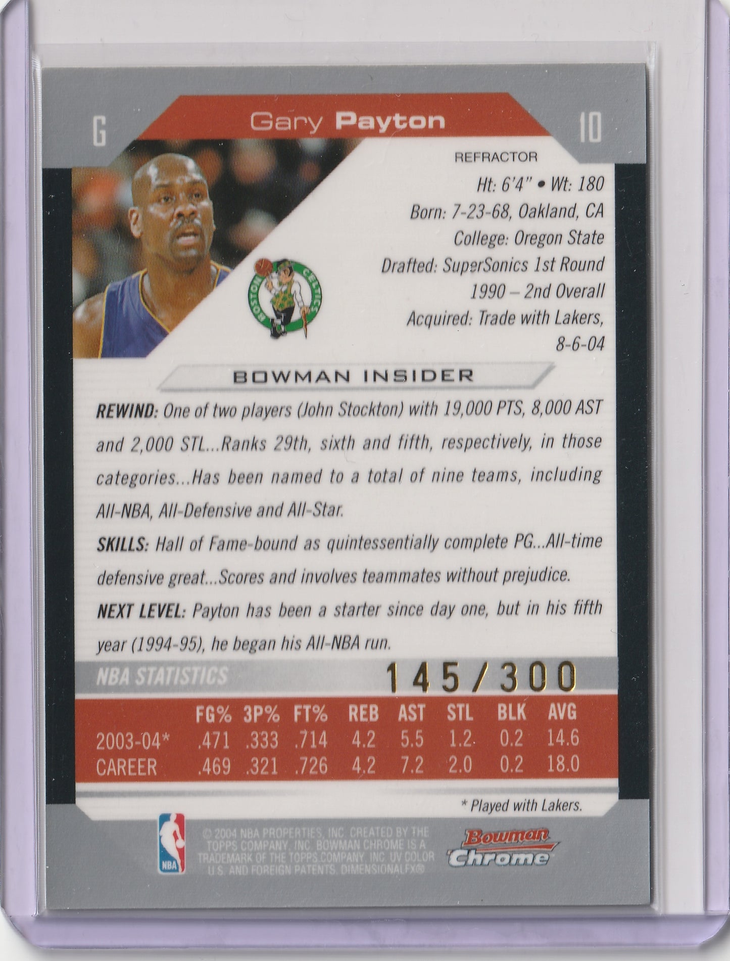 202004-05 Bowman Draft Picks & Prospects - Chrome Refractor - Gary Payton 145/300, #10