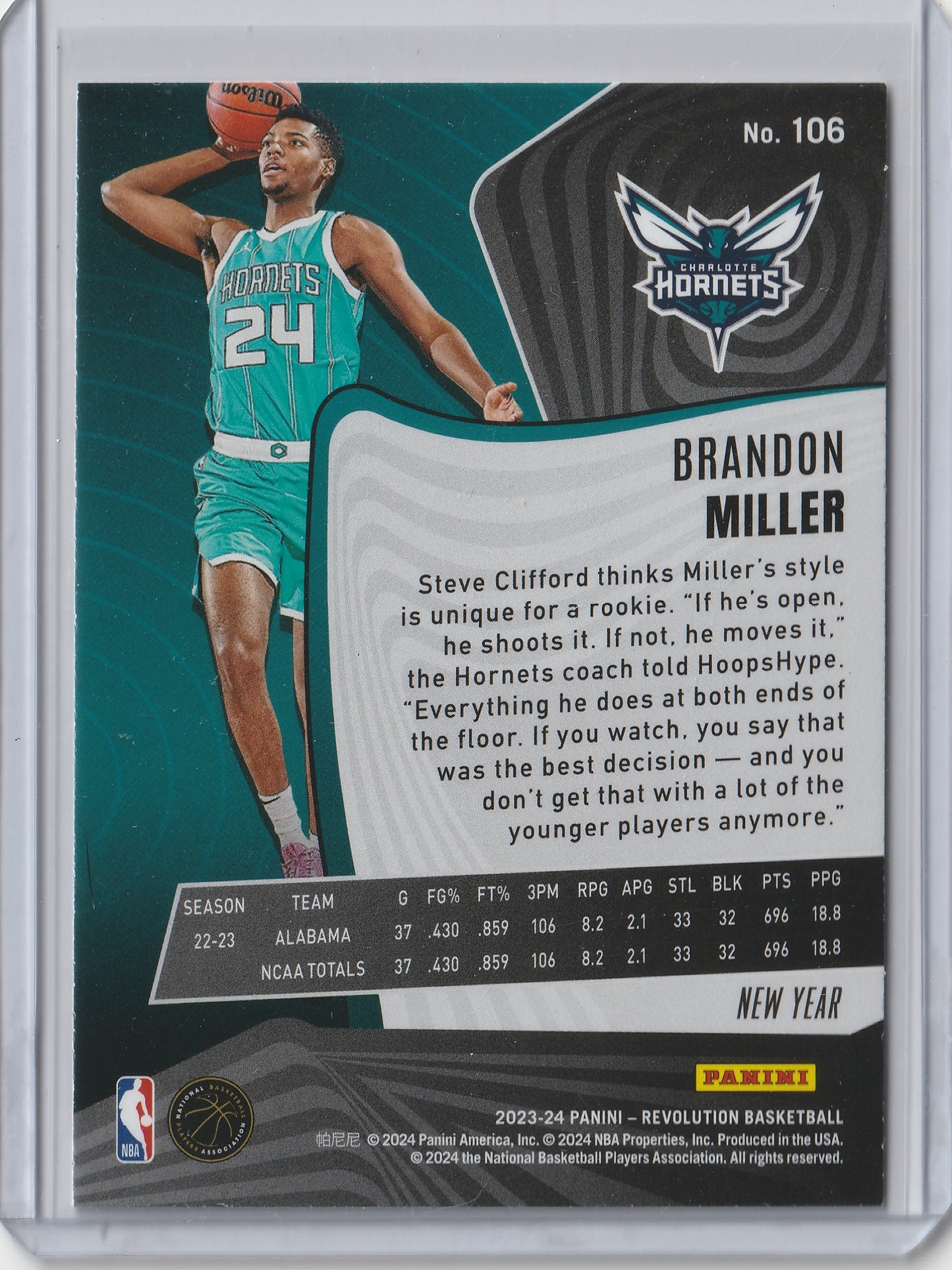 2023-24 Panini Revolution - Chinese New Year - RC Brandon Miller, #106