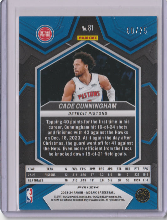 Cade Cunningham 2023/24 Panini Mosaic International Red Mosaic Prizm 60/75 #81 Fiedler24