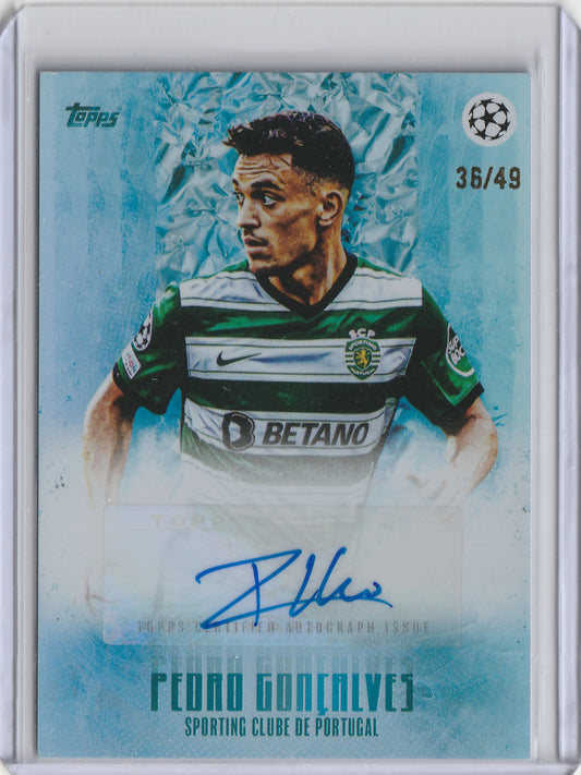 2022-23 Topps Curated Jamal Musiala Platinum - Blue Autographs - Pedro Gonçalves 36/49, #_PEGO