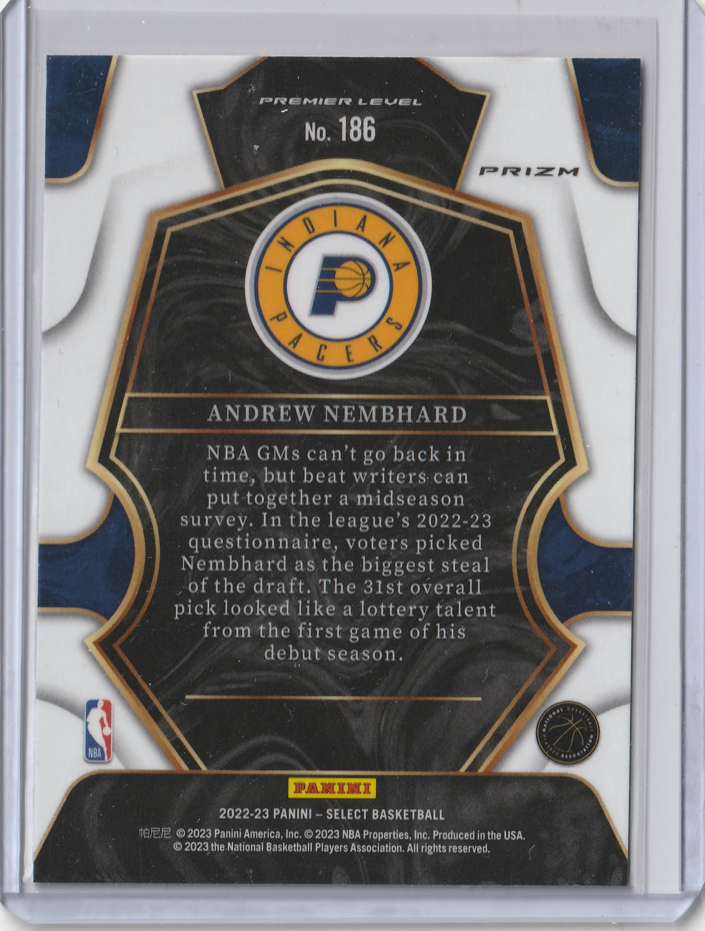 2022-23 Panini Select - Blue Prizm - Premier Level - RC Andrew Nembhard, #186