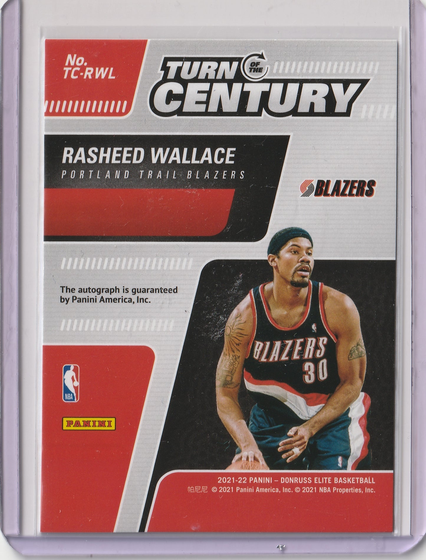 2021-22 Donruss Elite - Turn of the Century Signatures - Red - Rasheed Wallace 26/49, #TC-RWL