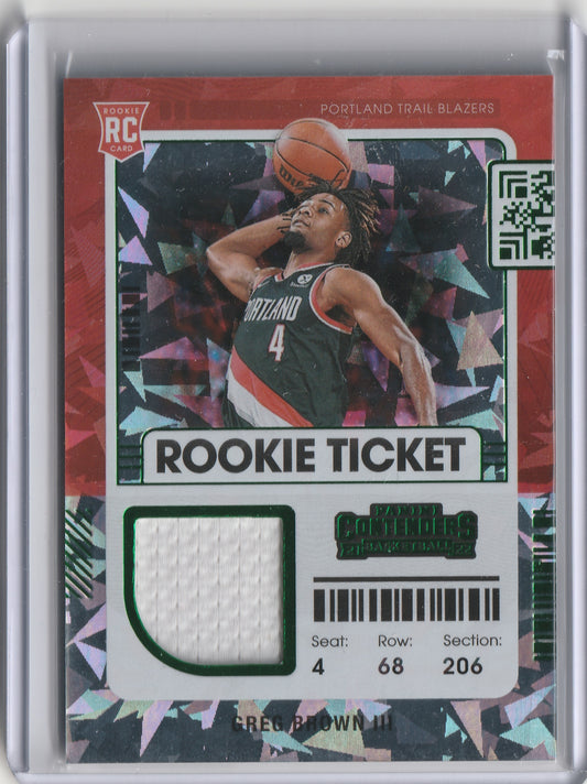 2021-22 Panini Contenders - Rookie Ticket Swatches - Green Ice - Greg Brown III, #RTS-GBR