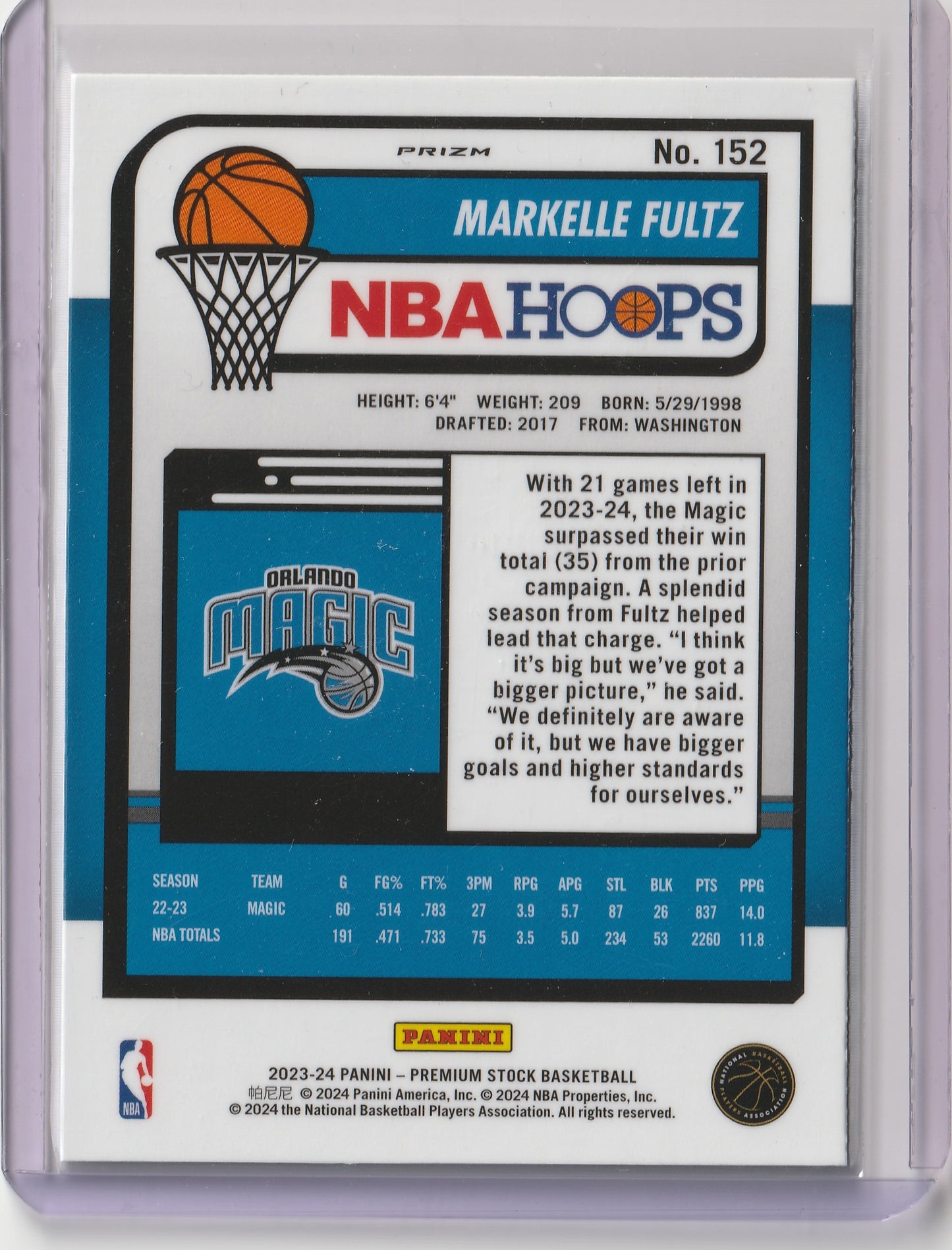 2023-24 Panini NBA Hoops Premium Stock - Premium Prizm - Markelle Fultz, #152