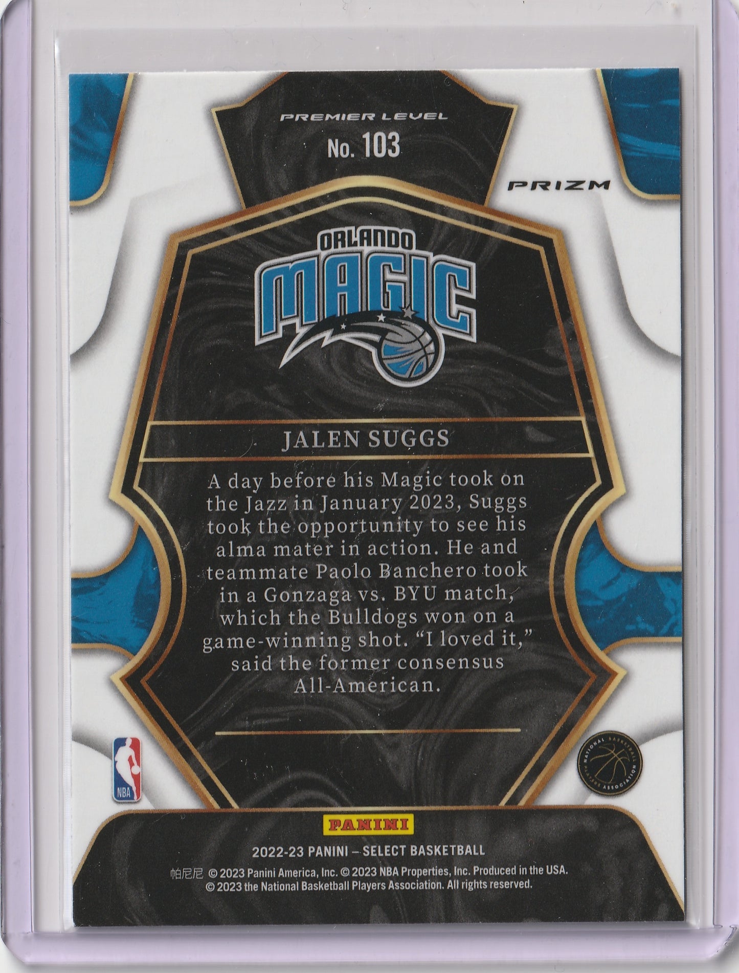 2022-23 Panini Select - Blue Cracked Ice Prizm - Premier Level - Jalen Suggs, #103