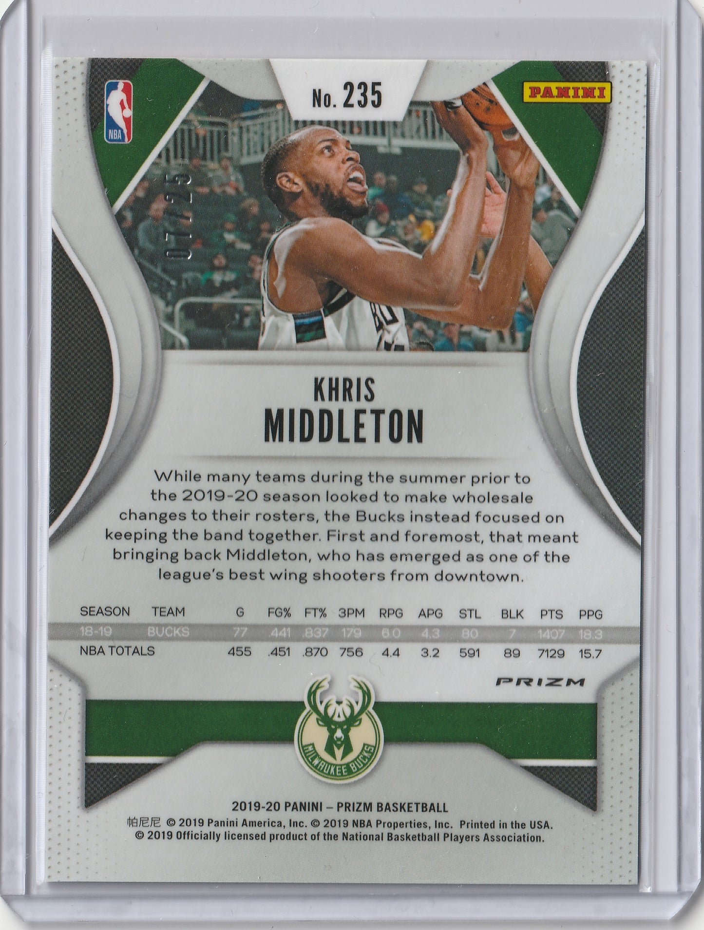 2019-20 Panini Prizm - Mojo Prizm - Khris Middleton 07/25, #235