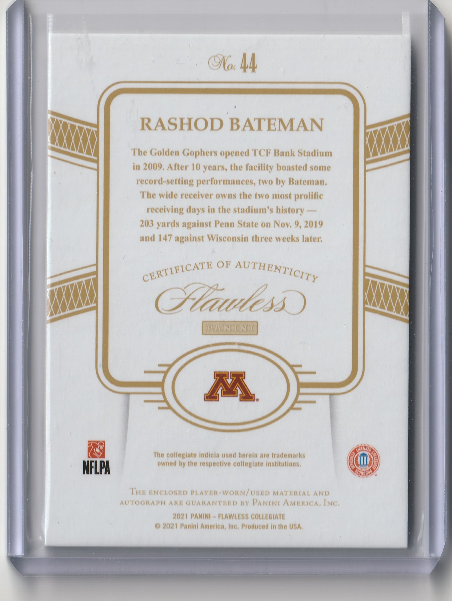 2021 Flawless - Sapphire, Patch/Auto on Card - RC Rashod Bateman #01/15, #44 RPA