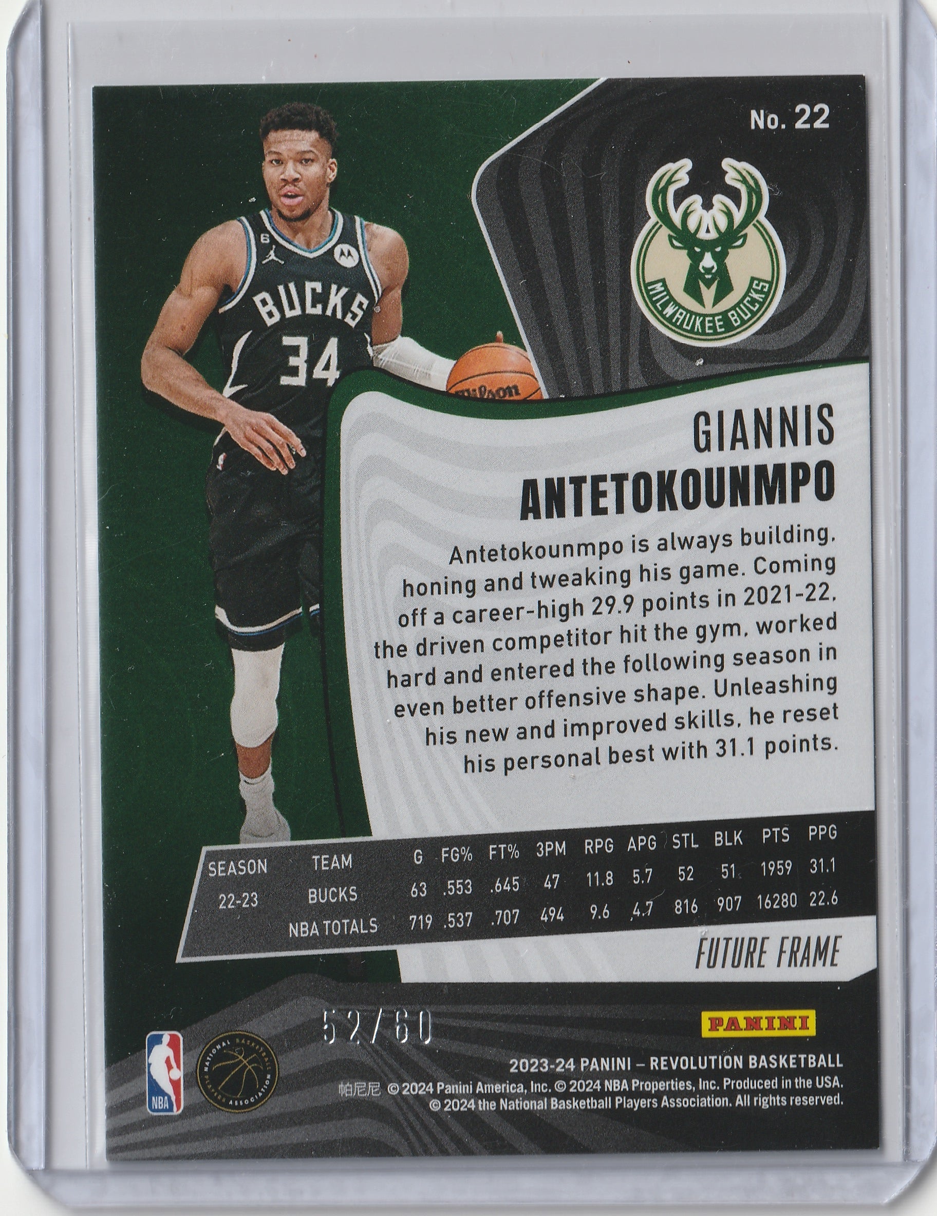 Giannis Antetokounmpo 2023/24 Panini Revolution Future Frame 52/60 #22 Fiedler24