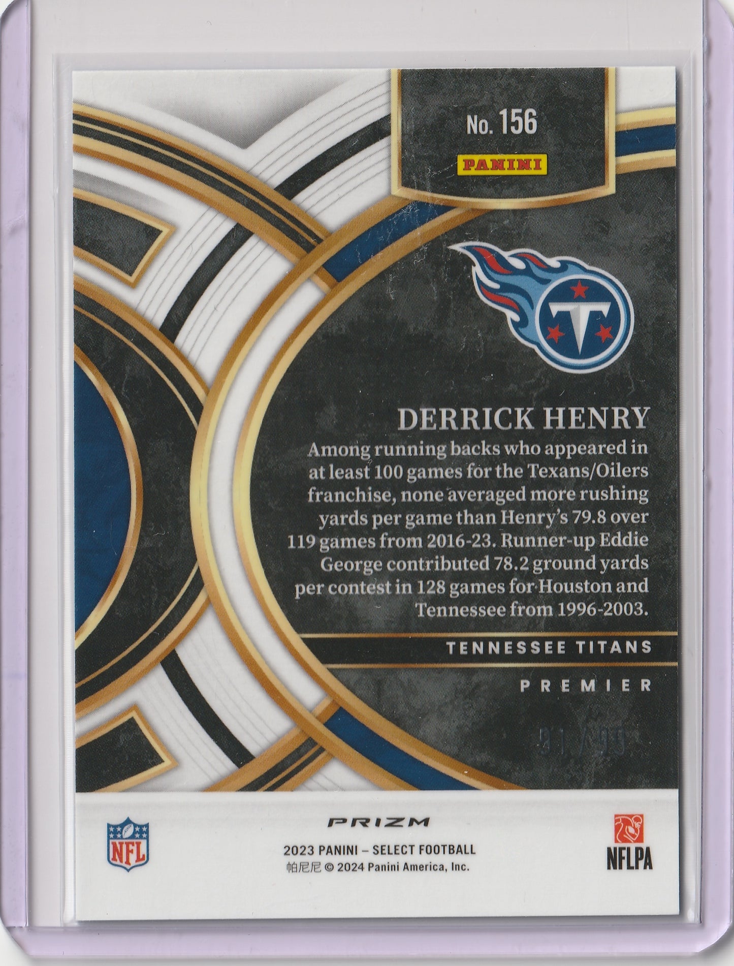 Derrick Henry 2023 Panini Select Light Blue Prizm Premier Level 91/99 #156 Fiedler24