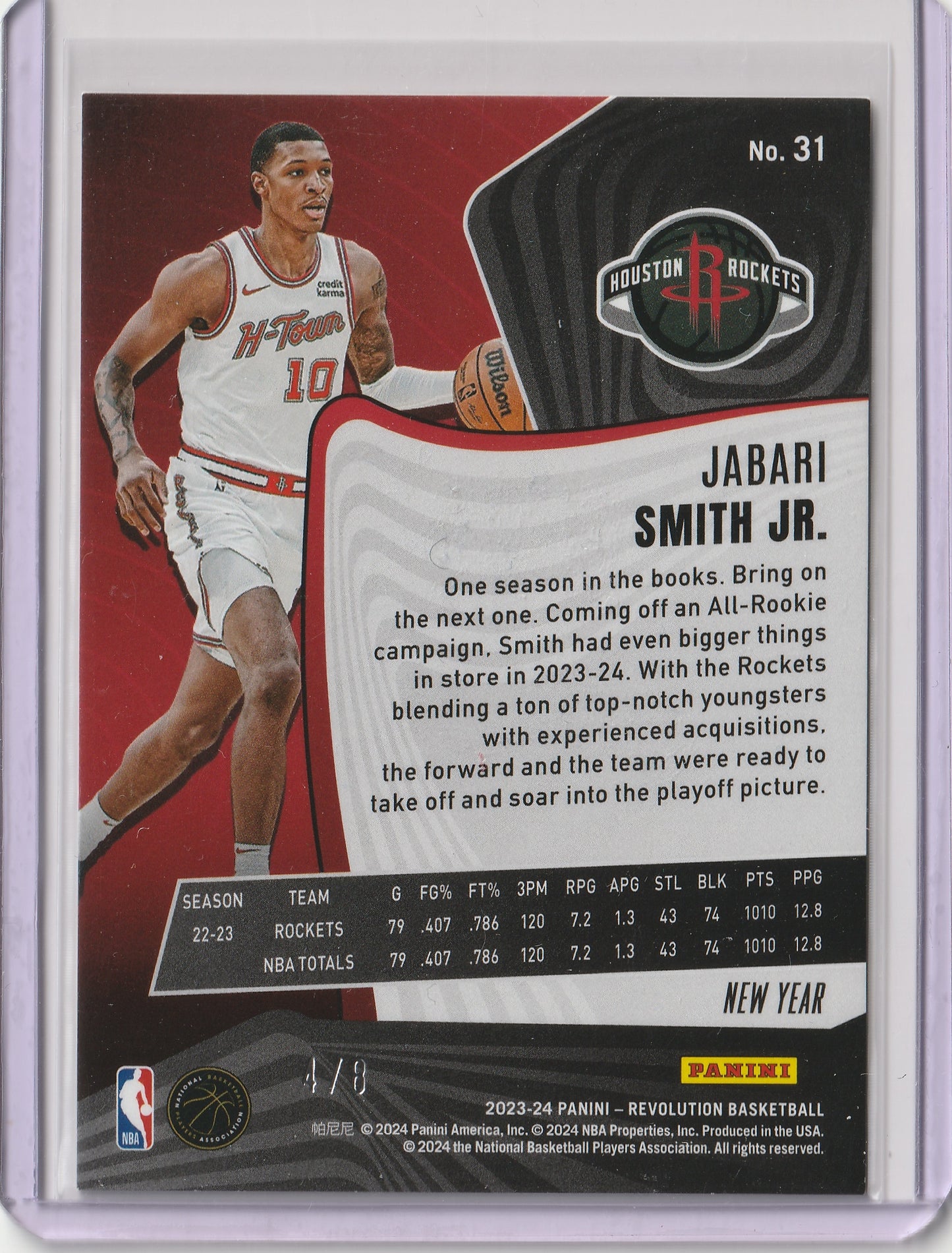Jabari Smith Jr. 2023/24 Panini Revolution Holo Gold Chinese New Year 4/8 #31 Fiedler24