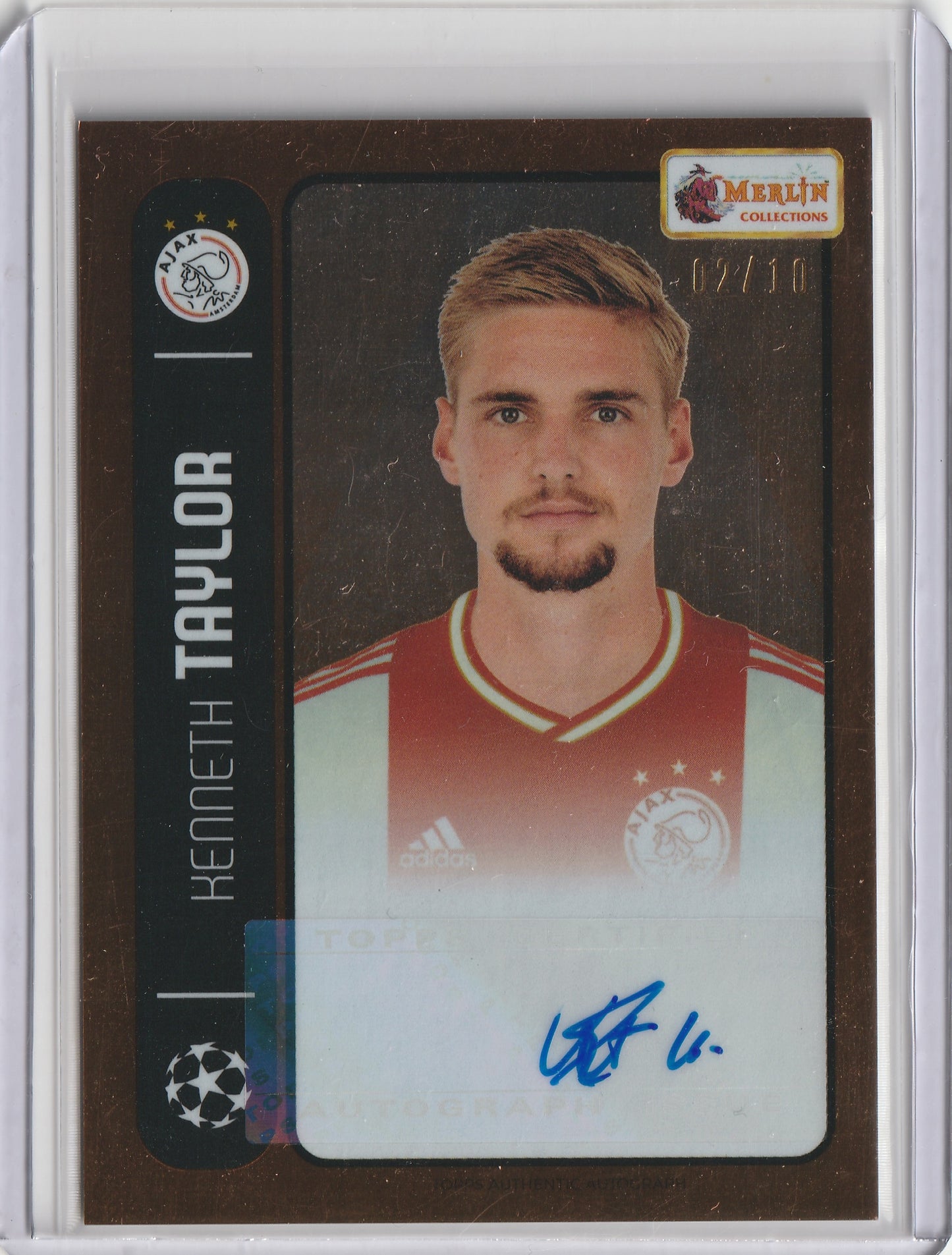 Kenneth Taylor 2022/23 Topps Merlin's Heritage 98 UCL Orange Autograph 02/10 #052 Fiedler24