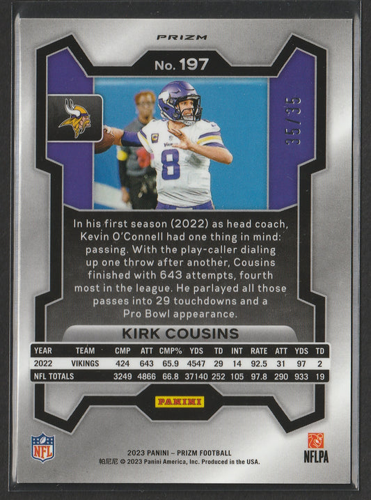 Kirk Cousins 2023 Panini Prizm Red Shimmer Prizm 35/35 #197 Fiedler24