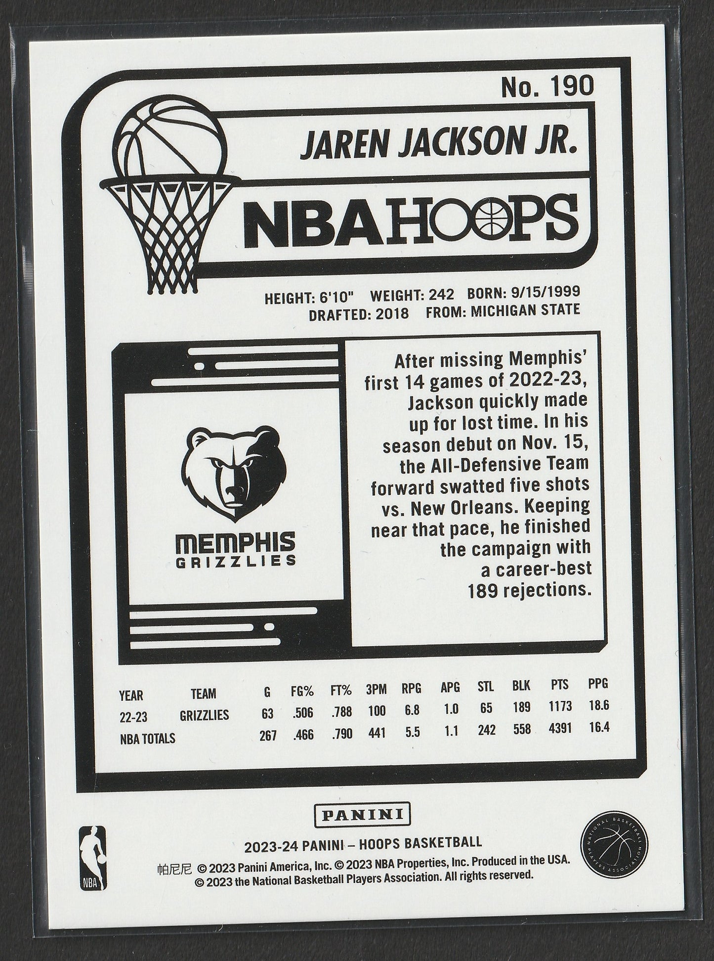 Jaren Jackson Jr. 2023/24 Panini NBA Hoops Hyper Green 18/25 #190 Fiedler24