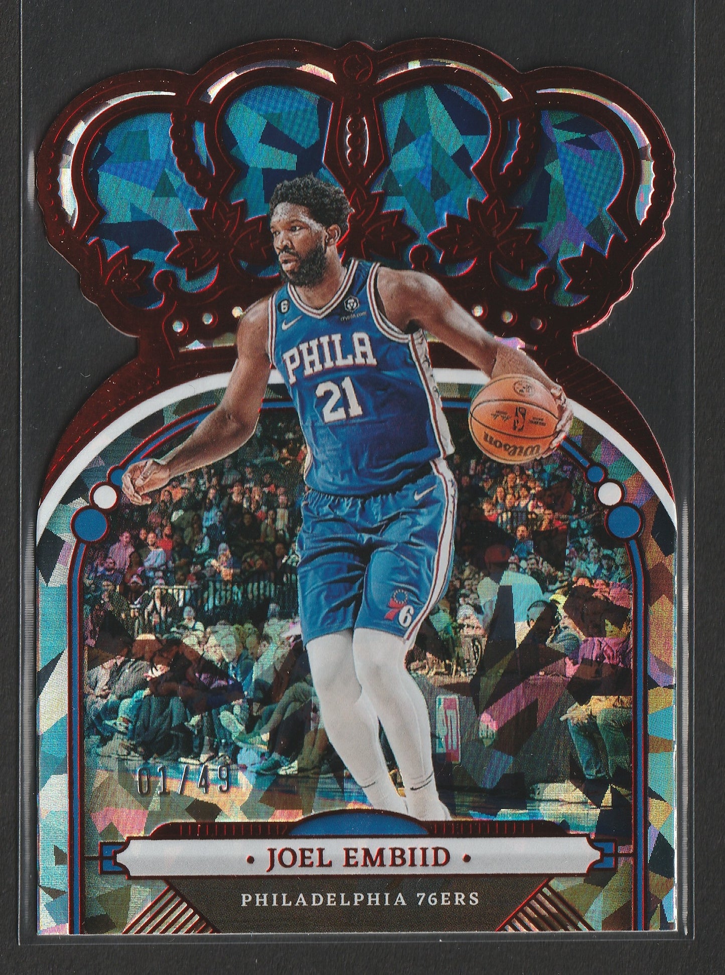 Joel Embiid 2022/23 Panini Crown Royale Red Crystal 01/49 #73 Fiedler24