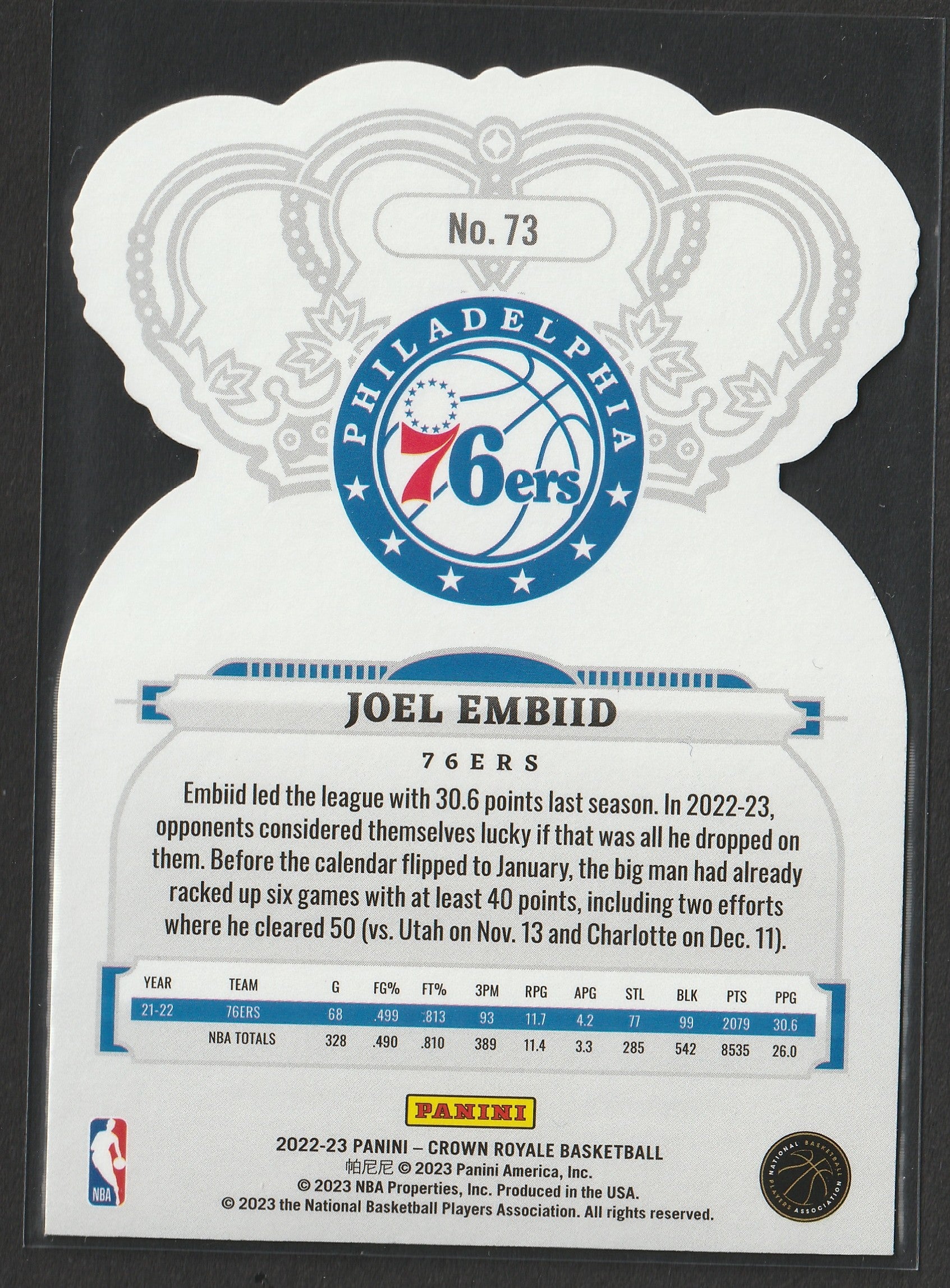 Joel Embiid 2022/23 Panini Crown Royale Red Crystal 01/49 #73 Fiedler24