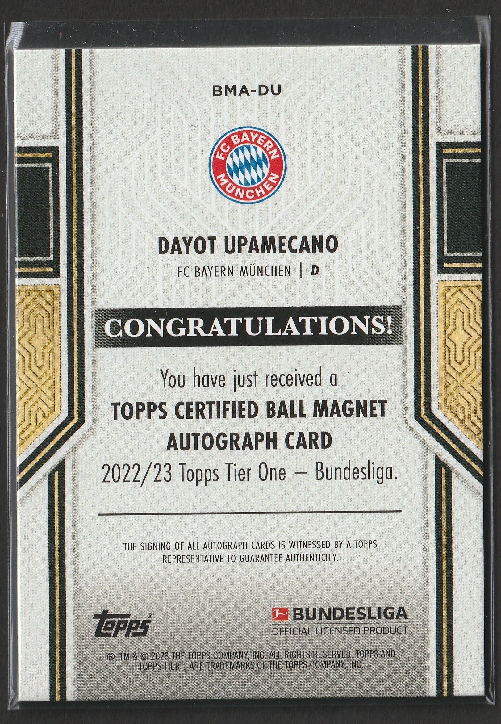 Dayot Upamecano 2022/23 Topps Tier One Bundesliga Ball Magnet Auto Purple 05/50 #BMA-DU Fiedler24