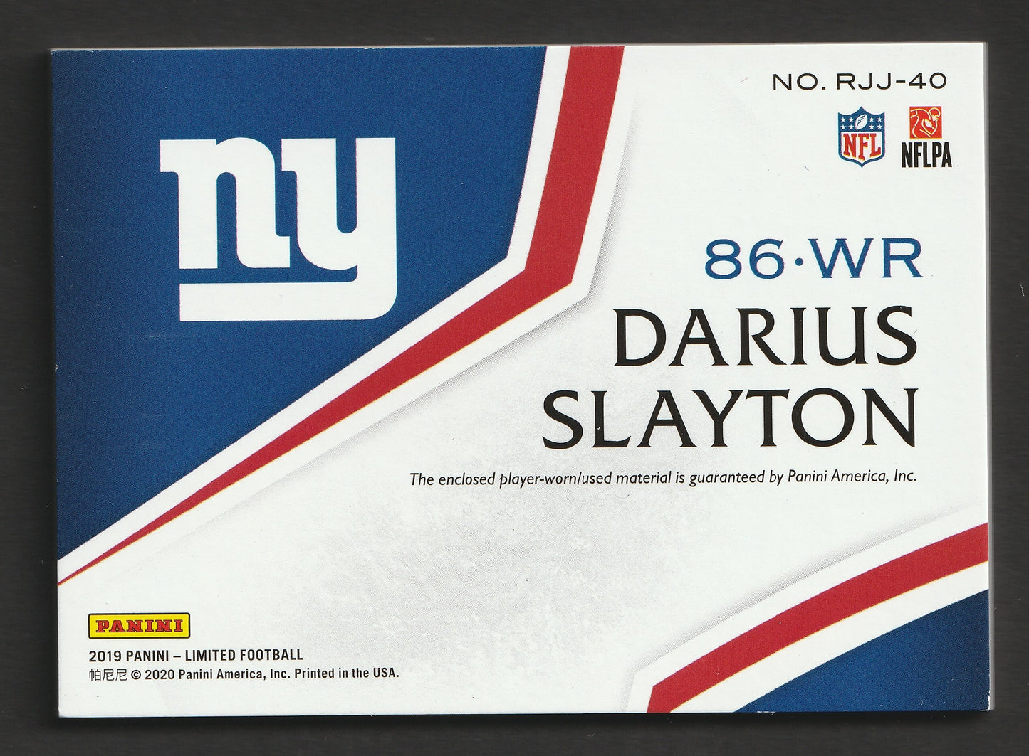 Darius Slayton 2019 Panini Limited Football Rookie Patch 5/5 #RJJ-40 Fiedler24