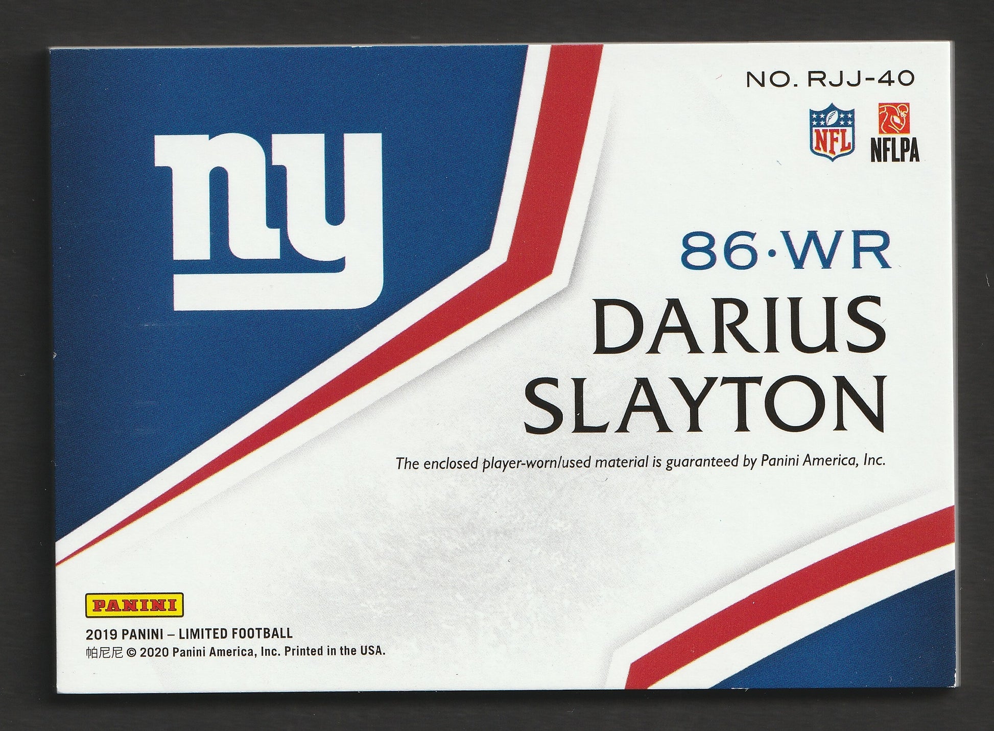 Darius Slayton 2019 Panini Limited Football Rookie Patch 5/5 #RJJ-40 Fiedler24