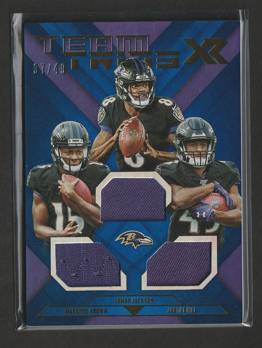 Lamar Jackson 2019 Panini XR Team Trios Materials Blue 37/49 #TT-BR Player-Worn Fiedler24