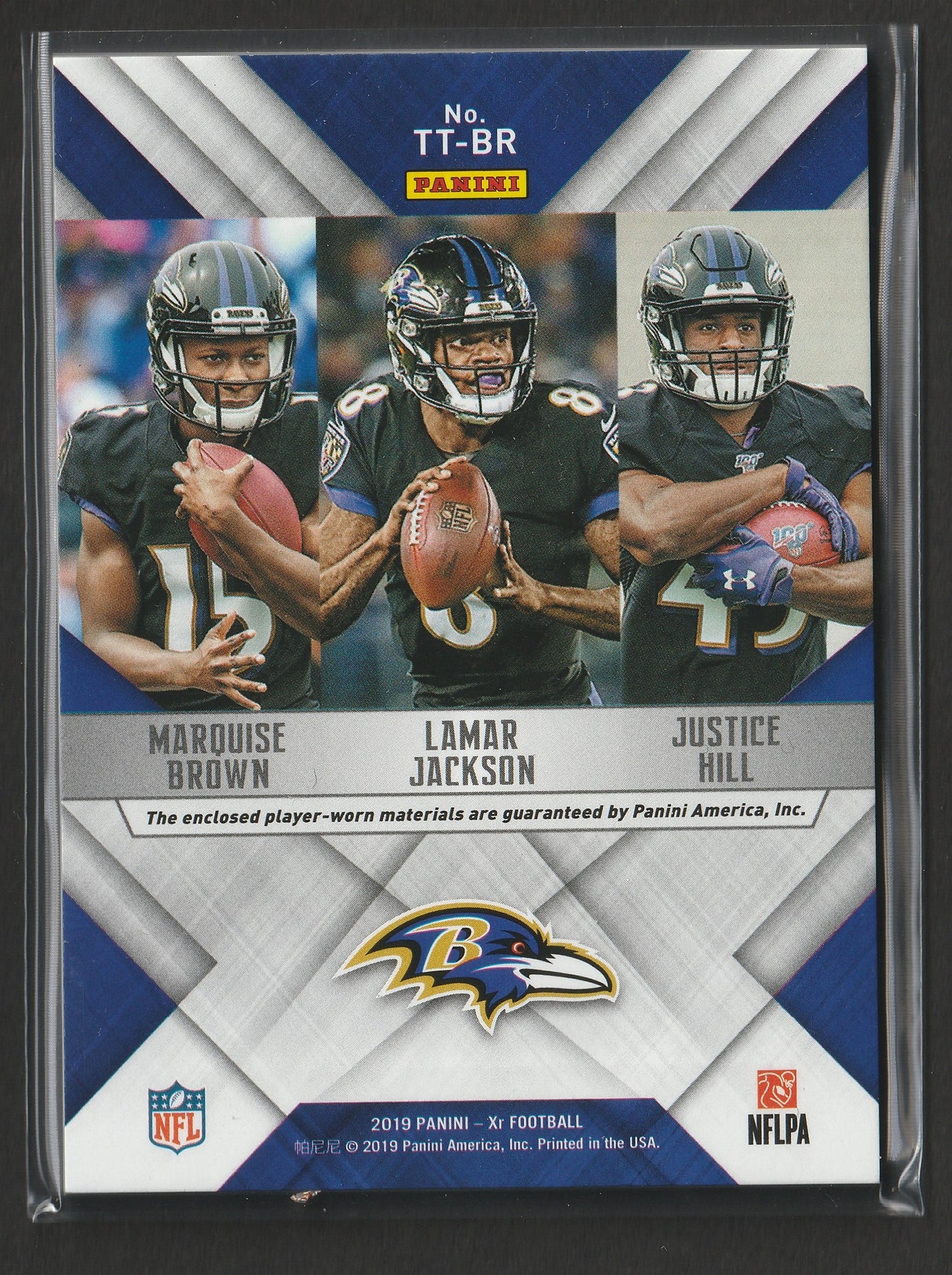 Lamar Jackson 2019 Panini XR Team Trios Materials Blue 37/49 #TT-BR Player-Worn Fiedler24