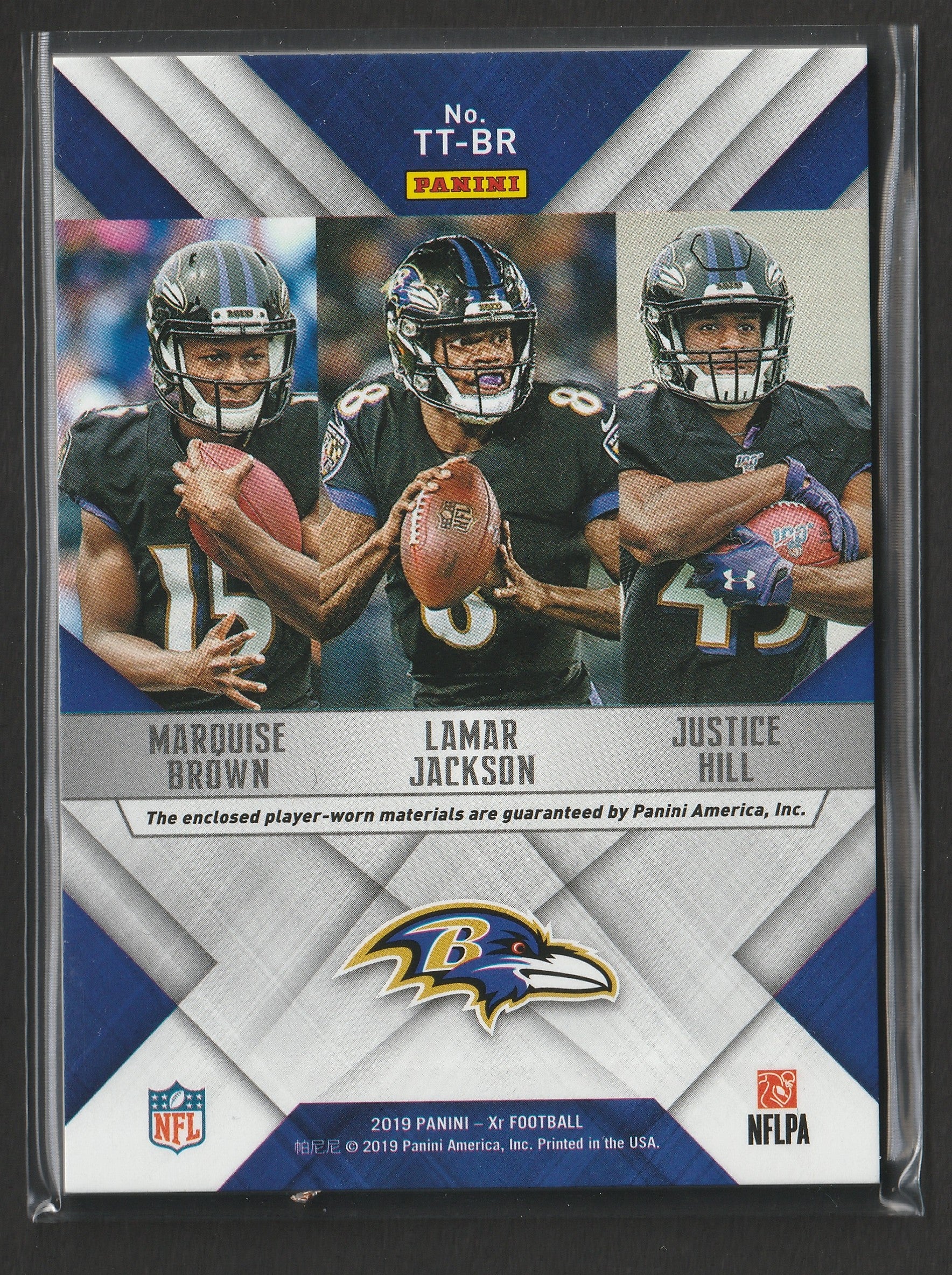 Lamar Jackson 2019 Panini XR Team Trios Materials Blue 37/49 #TT-BR Player-Worn Fiedler24