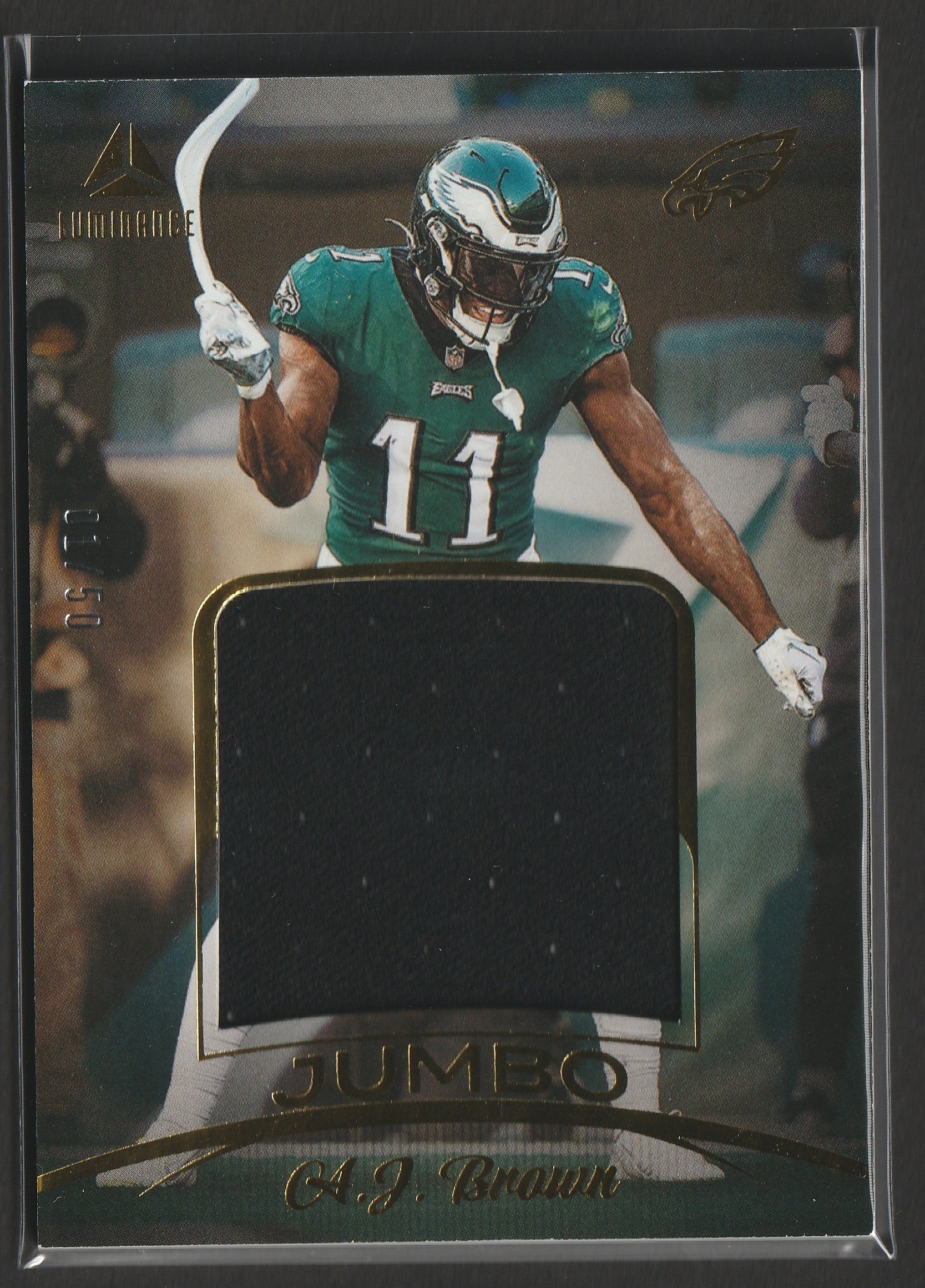 A.J. Brown 2023 Panini Luminance Relics Gold Jumbo Relics 01/50 #JUM-9 Fiedler24
